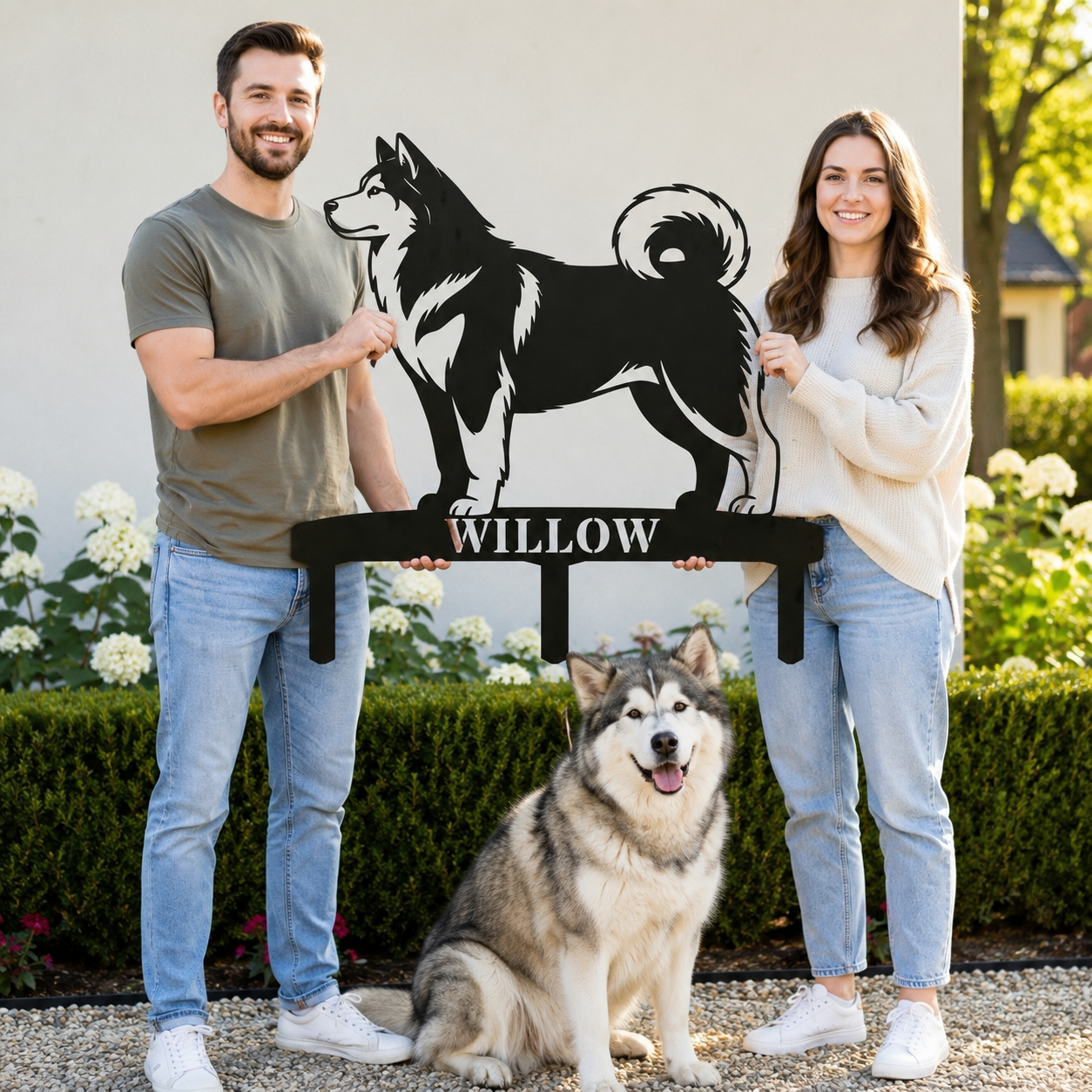 Personalized Alaskan Malamute Garden Metal Sign With Stakes. Custom Dog Name Gift