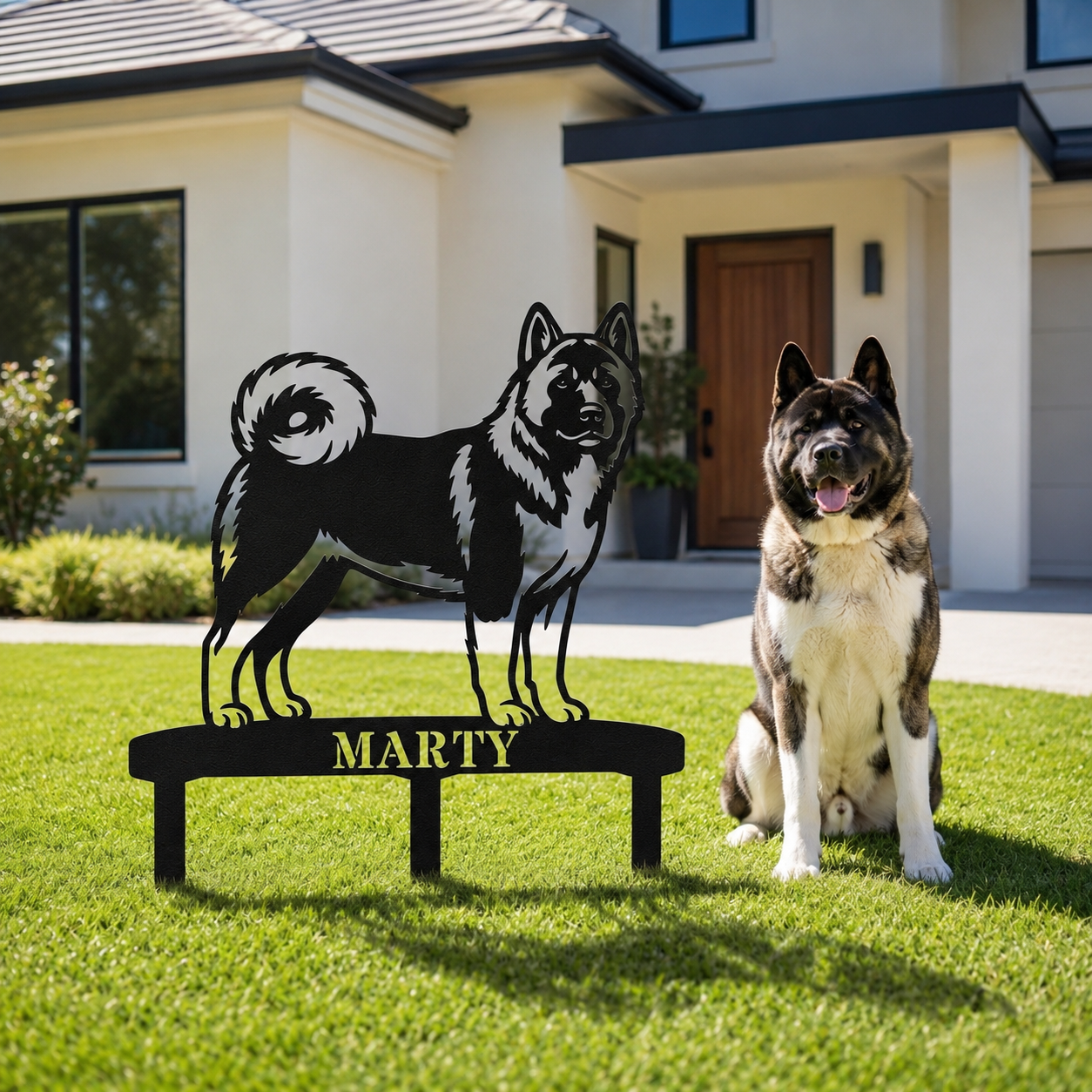 Personalized American Akita Garden Metal Sign With Stakes Custom Dog Name Gift