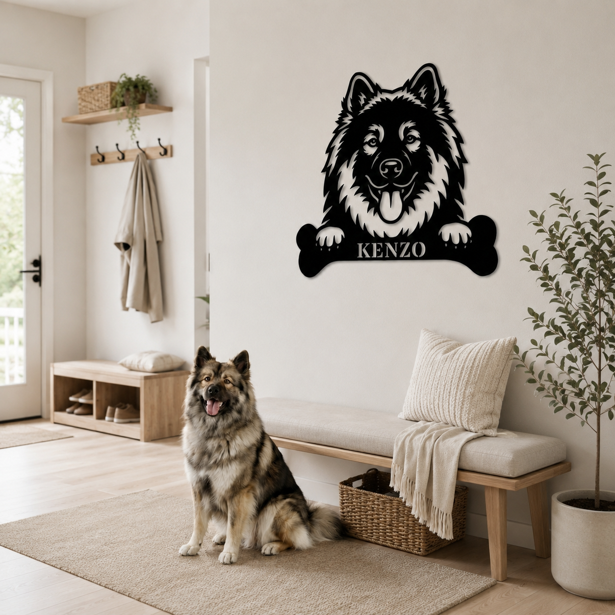 Personalized Eurasier With Bone Metal Sign Gift. Custom Dog Name Decor