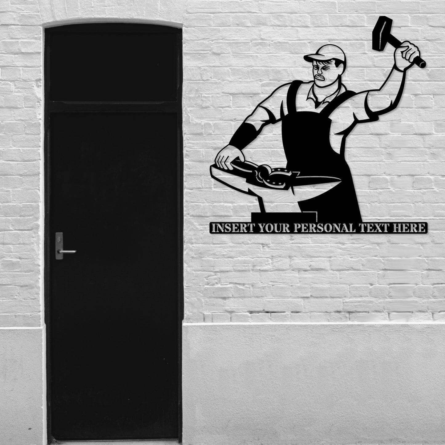 Large 24 Inch Personalized Blacksmith Worker Name Metal Sign In Black With Custom Text