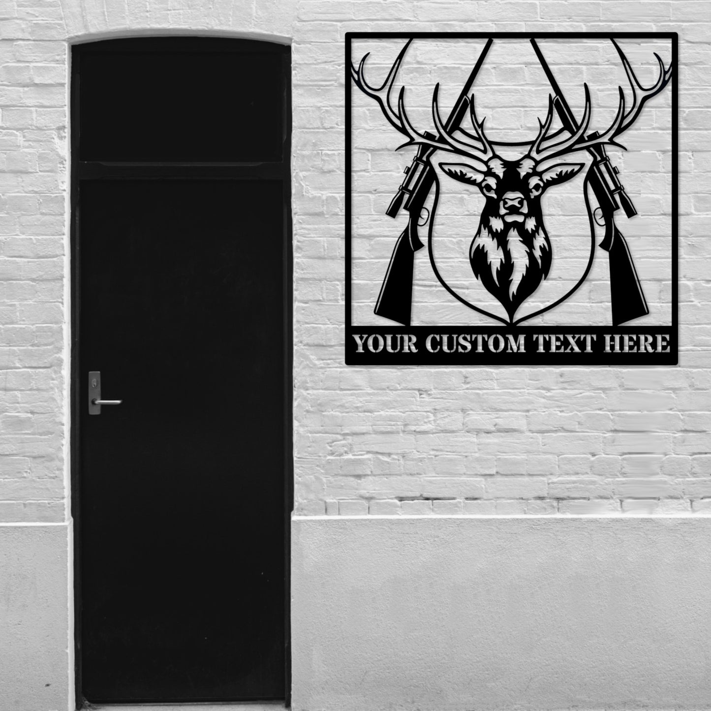 Large 24 Inch Personalized Deer Head Plaque Name Metal Sign In Black With Custom Text