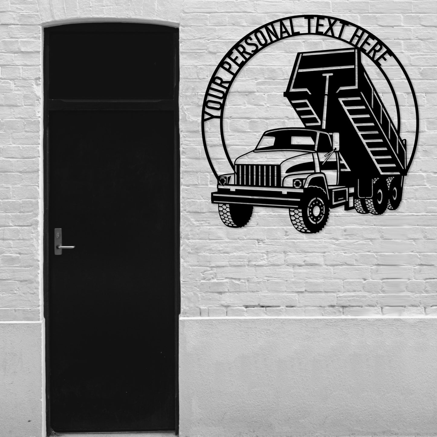 Large 24 Inch Personalized Dump Truck Name Metal Sign In Black With Custom Text