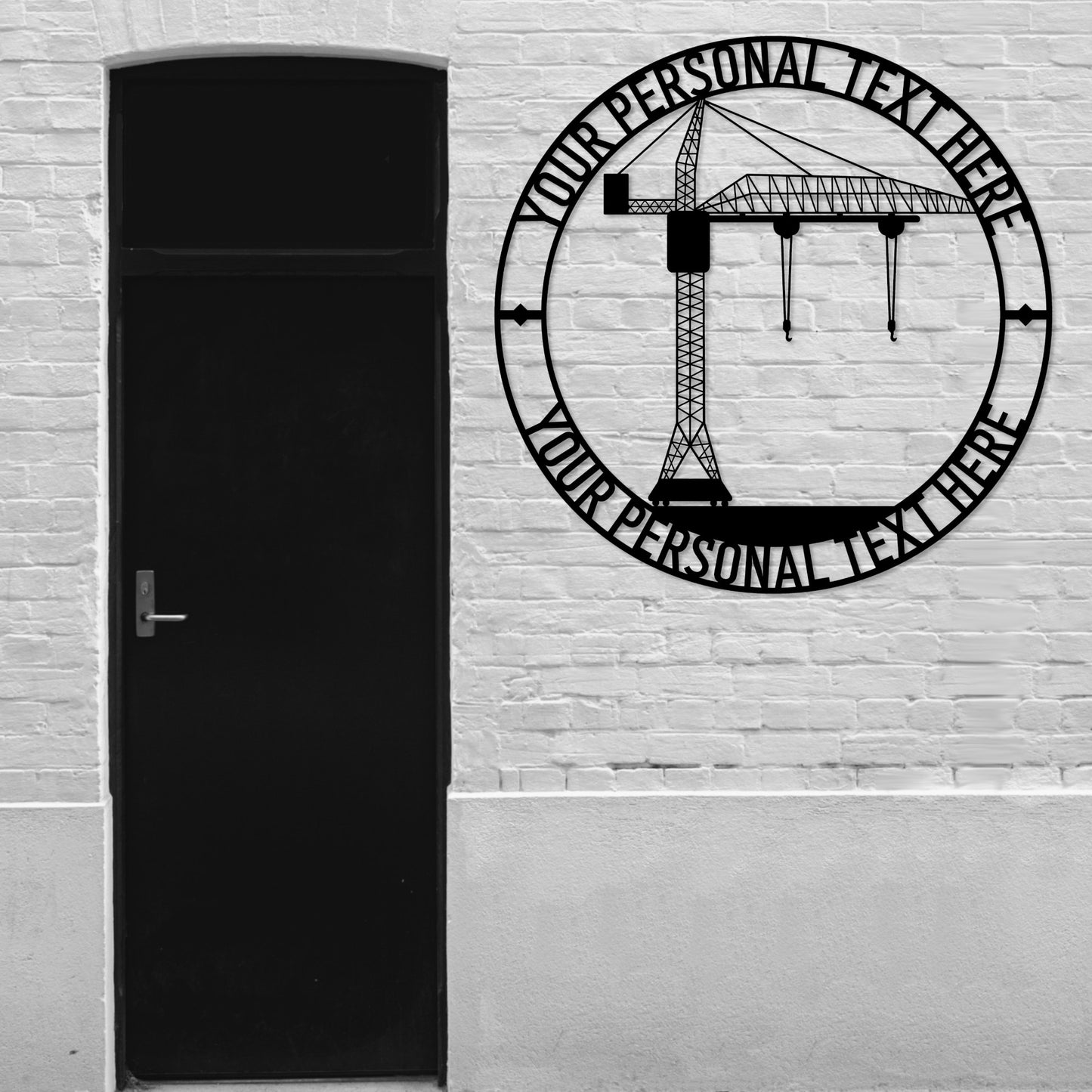 Large 24 Inch Personalized Hammerhead Crane Metal Sign In Black With Custom Text