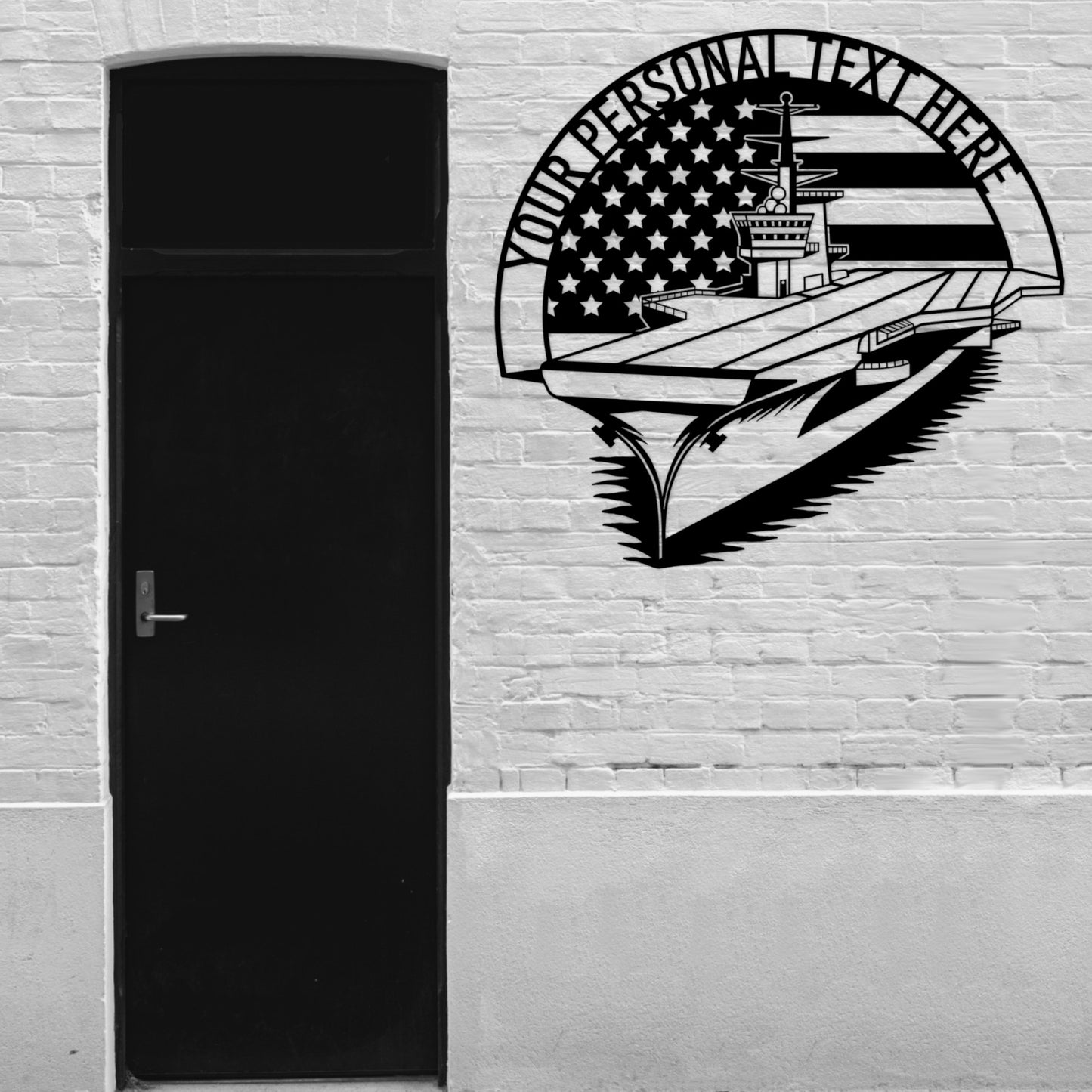 Large 30 Inch Personalized US Aircraft Carrier Name Metal Sign In Black With Custom Text