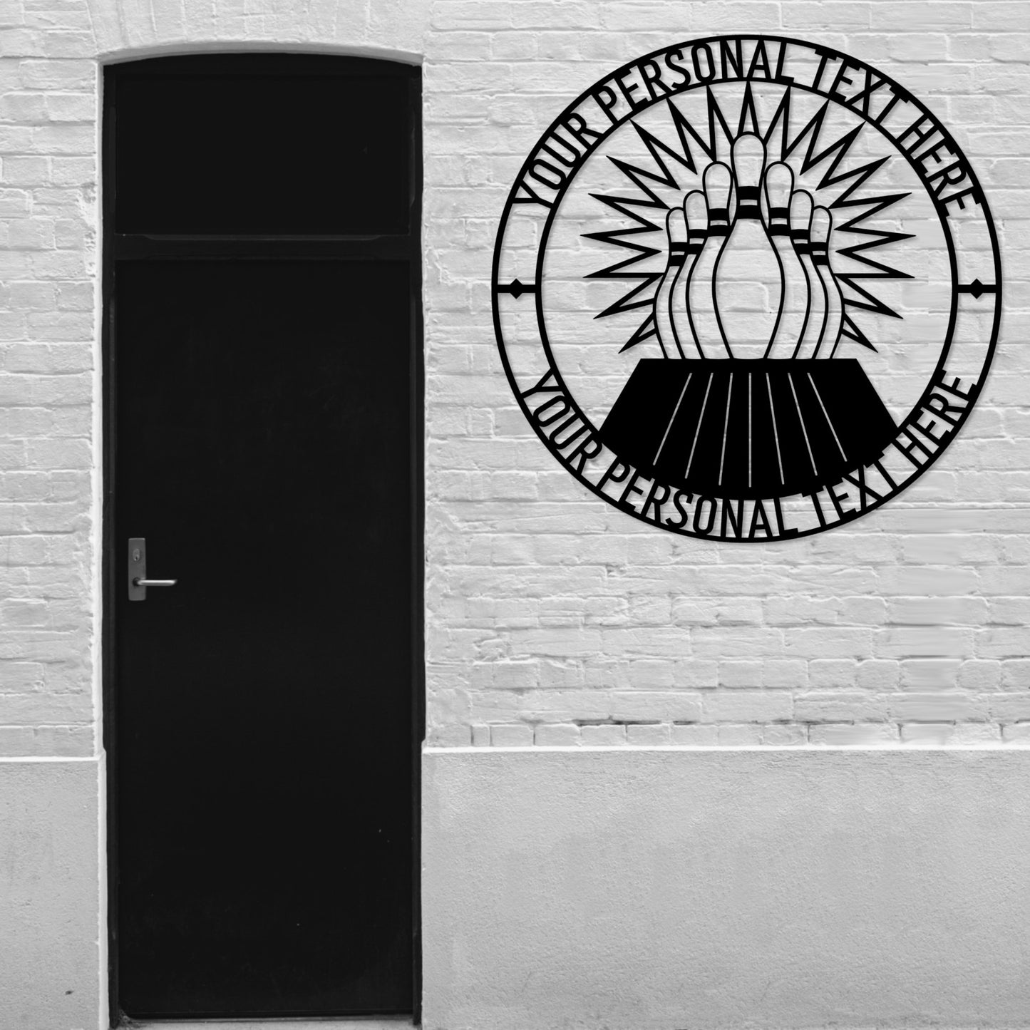 Large 40 Inch Personalized Bowling Player Name Metal Sign In Black With Custom Text