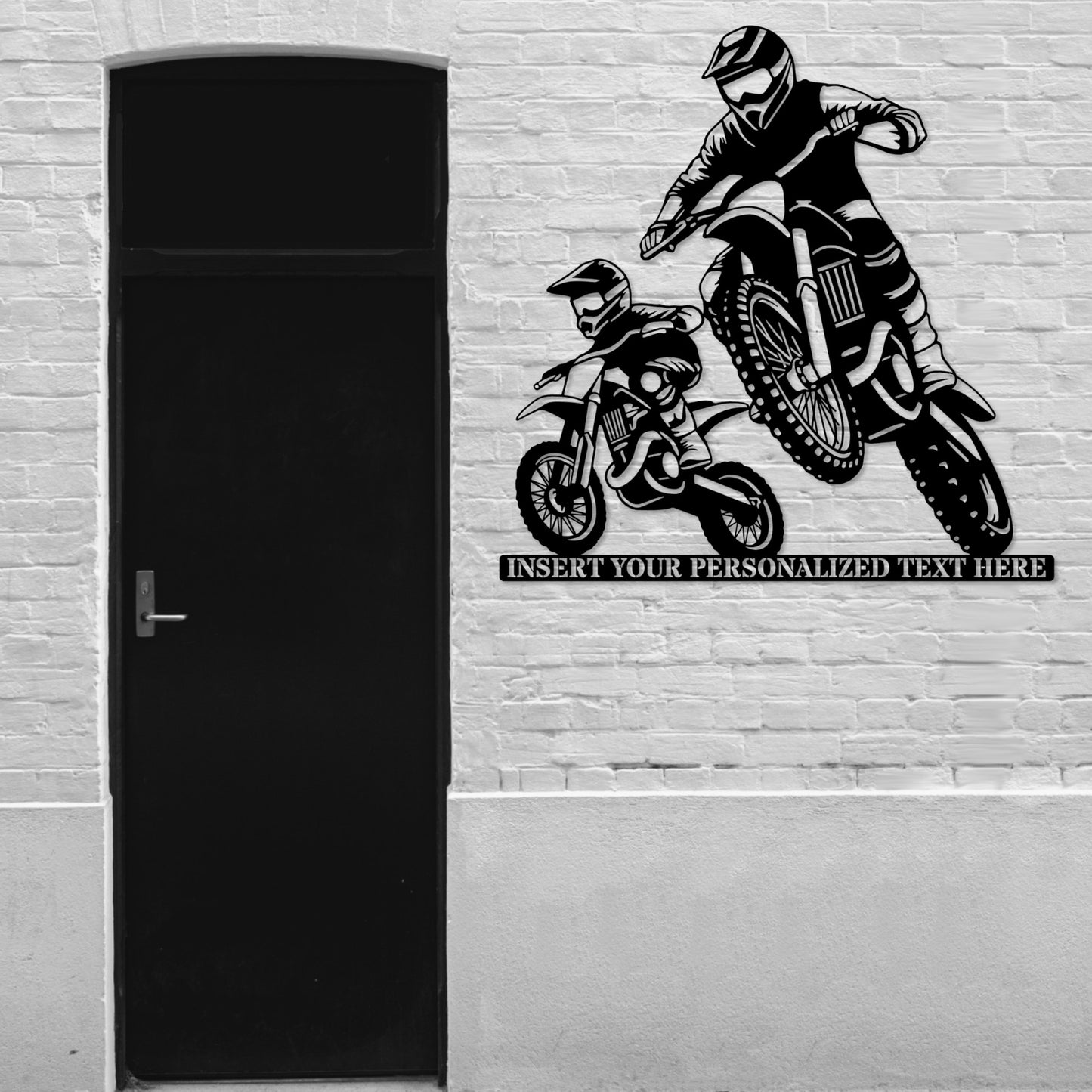 Large 40 Inch Personalized Dad And Son Motocross Metal Sign In Black With Custom Text