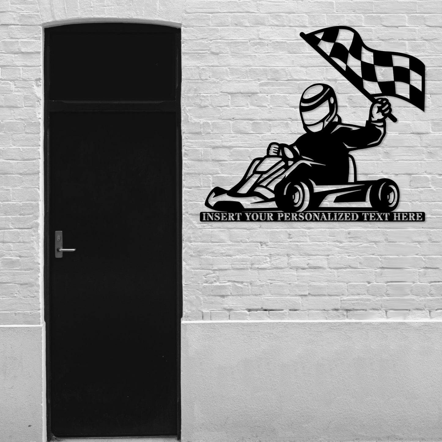 Large 40 Inch Personalized Go Kart Champion Name Metal Sign In Black With Custom Text