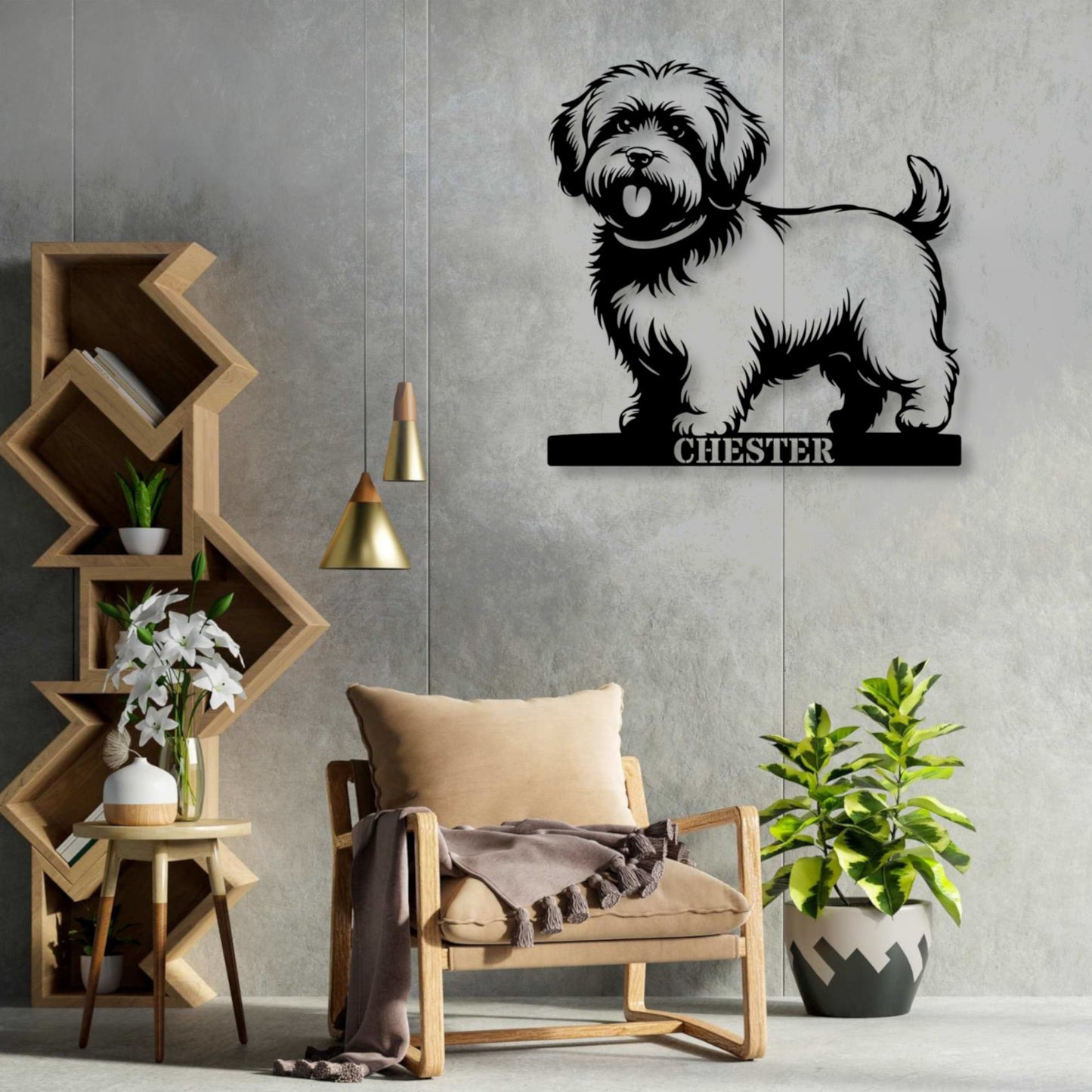 Large Personalized Coton De Tulear Guard Metal Sign In Black. Custom steel sign wall decor for dog lovers.