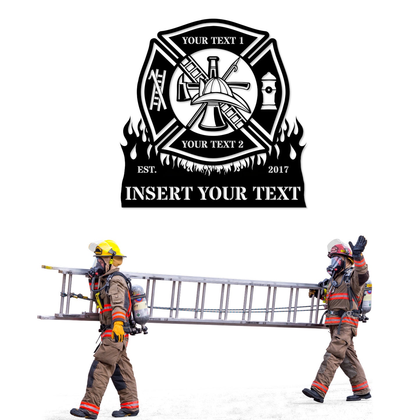 Personalized 24 Inch Firefighter Maltese Cross Metal Sign In White With Custom Text