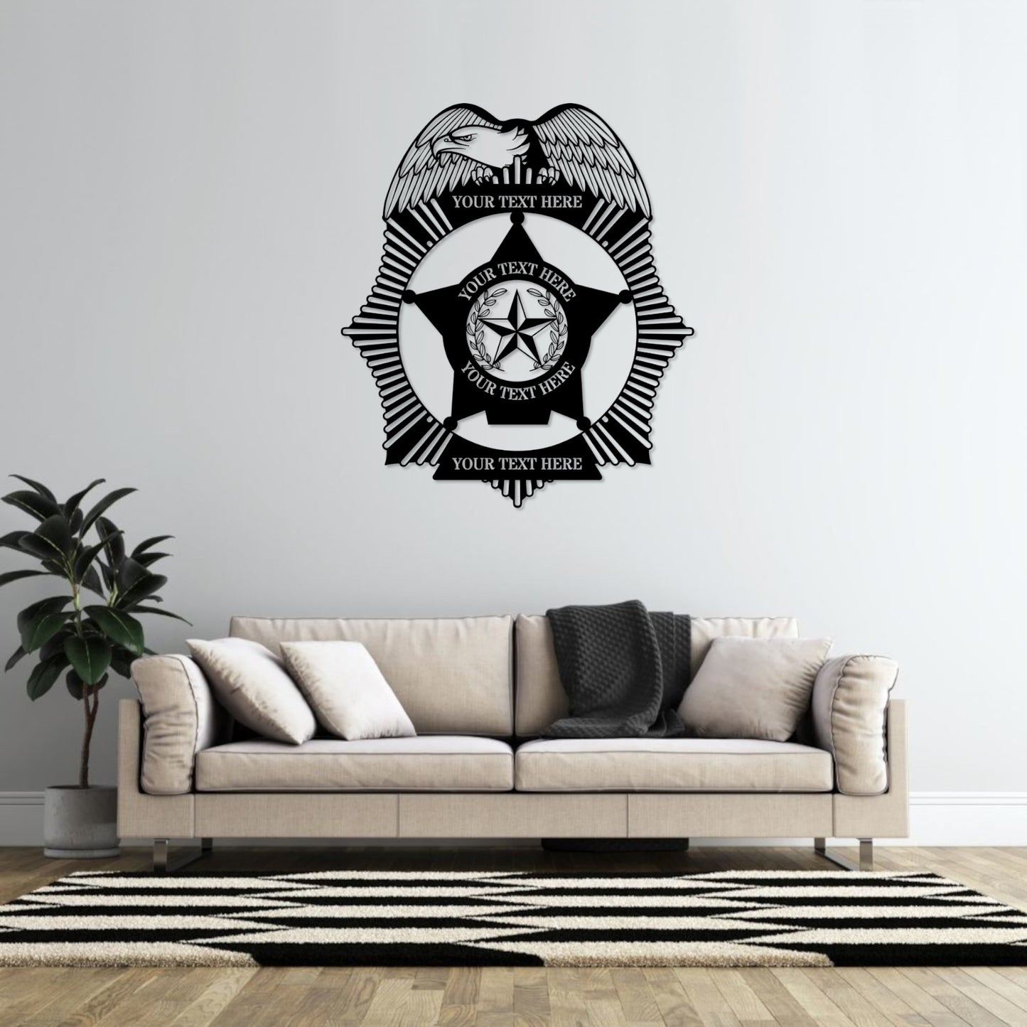 Personalized 36 Inch Eagle Police Badge Name Metal Sign In Black With Custom Text