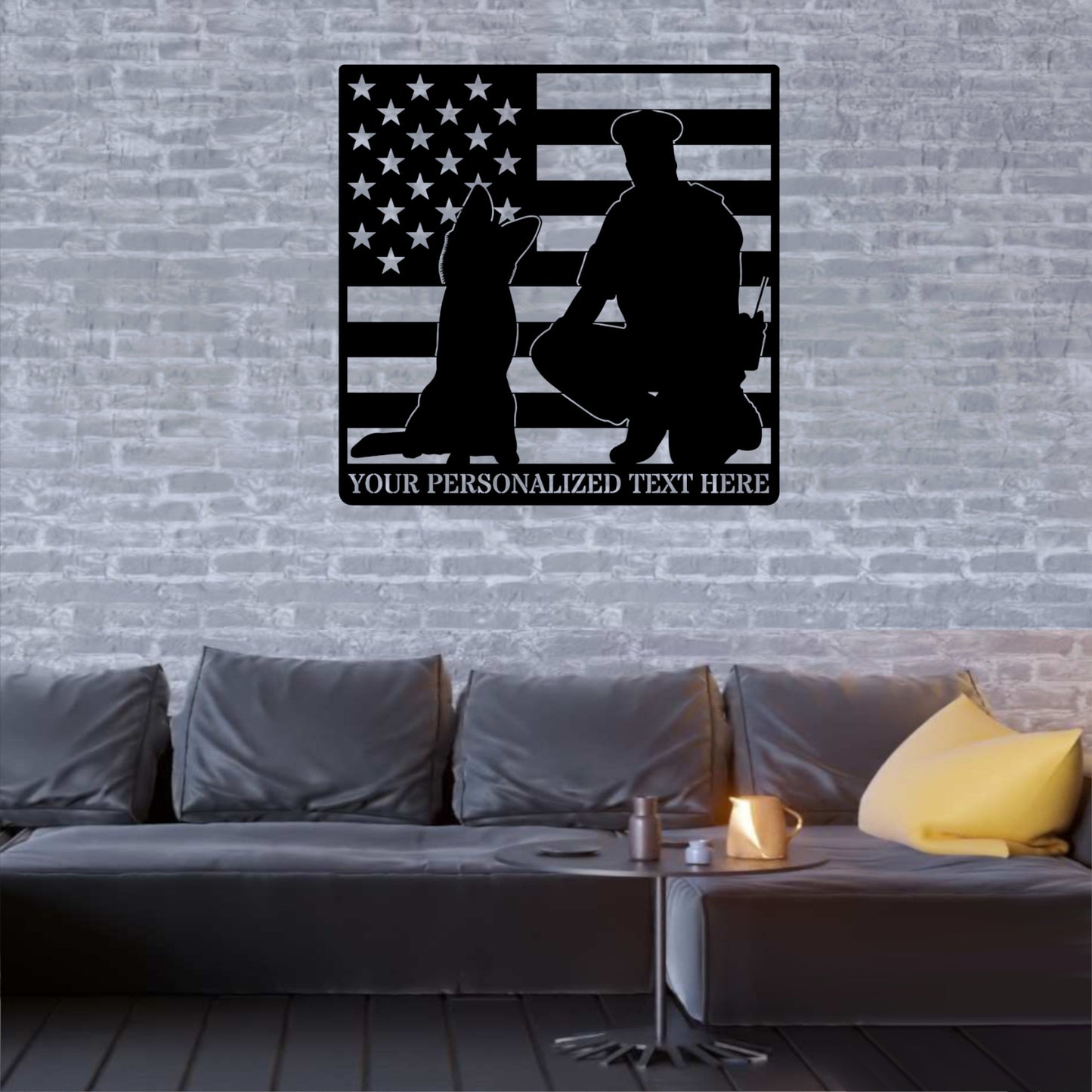 Personalized 36 Inch Policeman A Name Metal Sign K-9 Dog In White With Custom Text