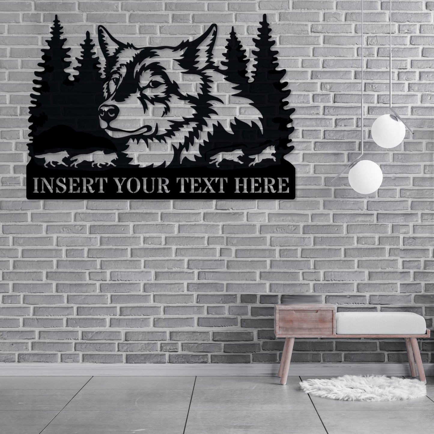 Personalized 36 Inch Wolf Portrait Name Metal Sign Gift In Black With Custom Text