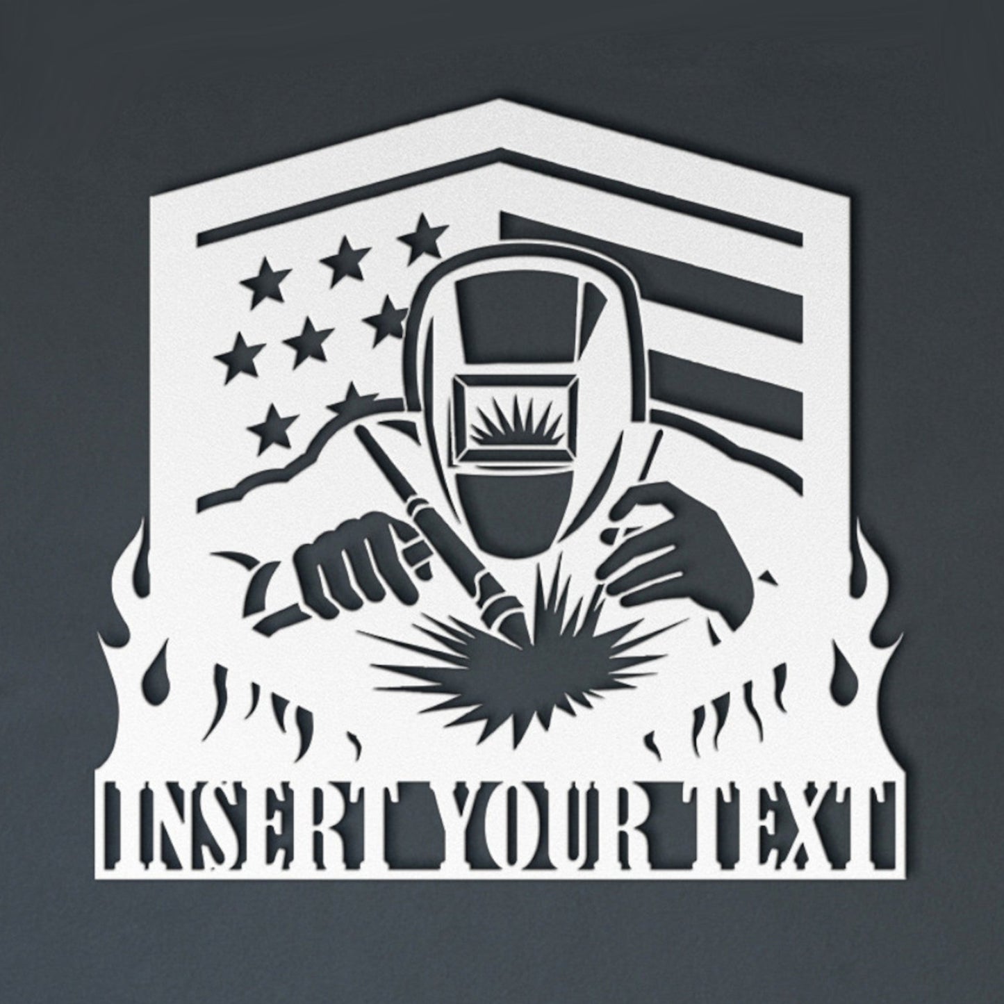 Personalized American Tig Welder Name Metal Sign Decor In White With Custom Text