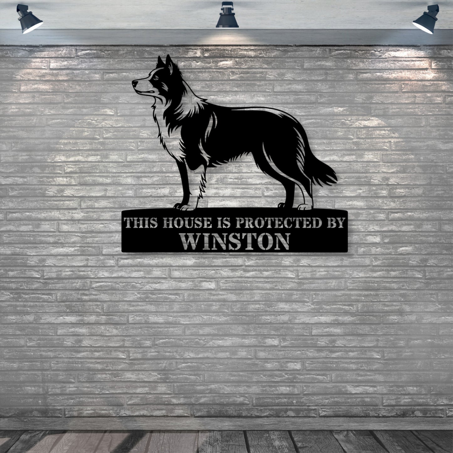 Personalized Border Collie Guard Metal Sign In Black. Custom steel sign wall decor for dog lovers......
