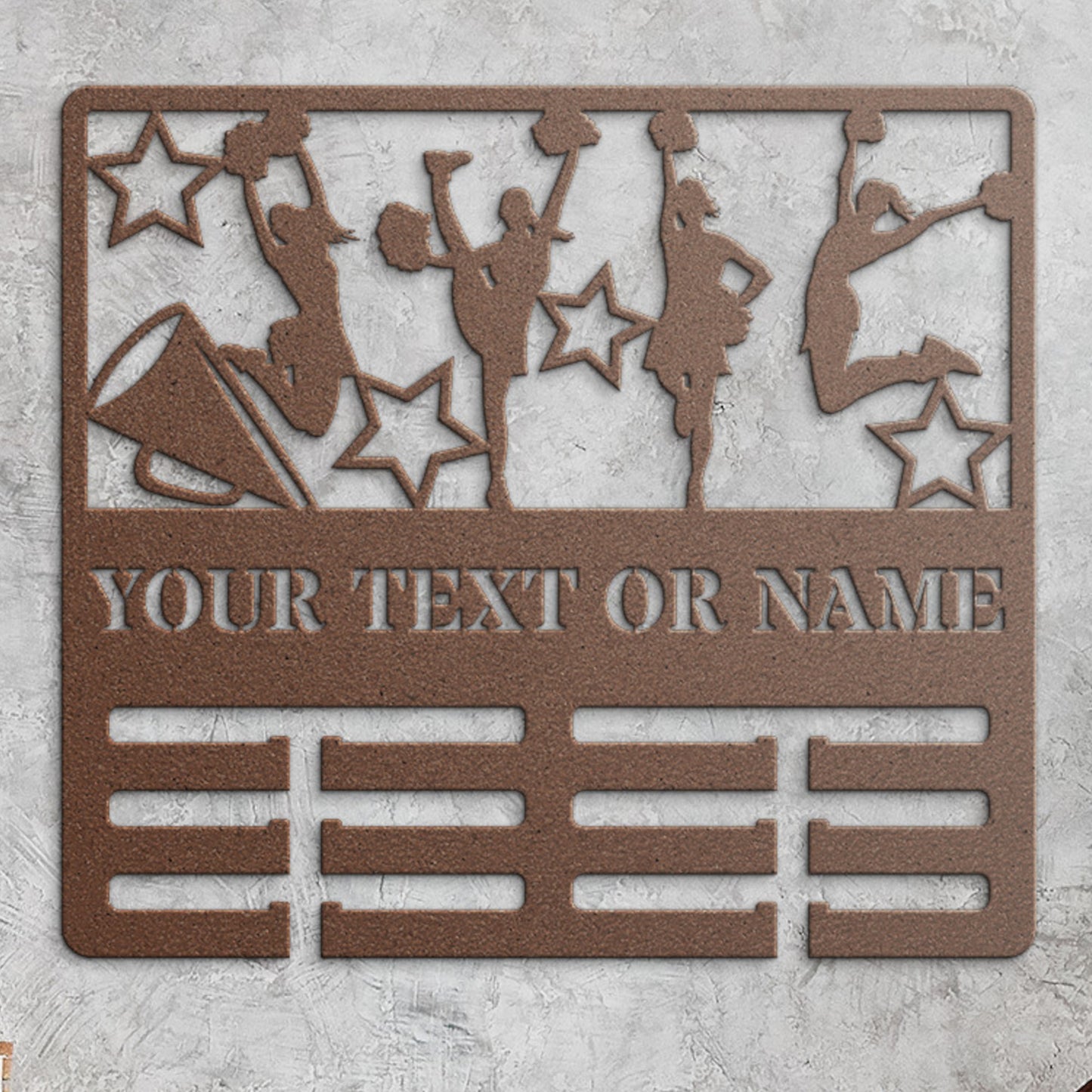 Personalized Cheerleading Name Medal Holder Metal Sign Decor In Copper With Custom Text