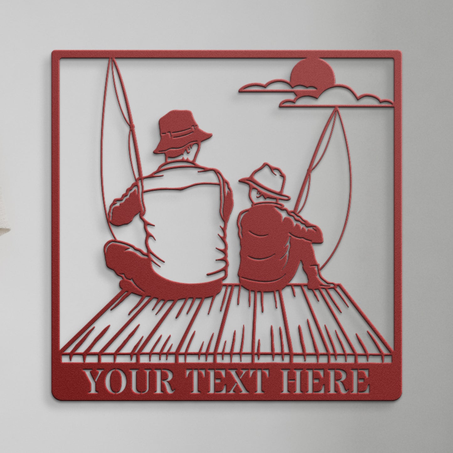 Personalized Dad & Son Fishing Metal Sign In Red With custom Text