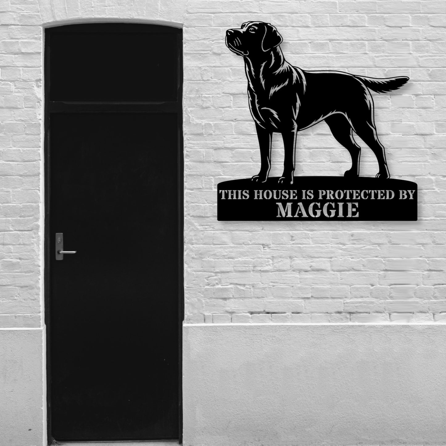 Personalized Labrador Retriever Guard Metal Sign In Black. Custom steel sign wall decor for dog lovers....