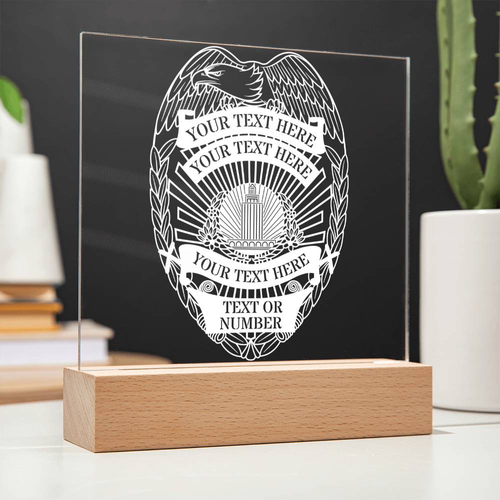 Personalized Police Badge Battery Powered LED Acrylic Sign With Custom Text 2