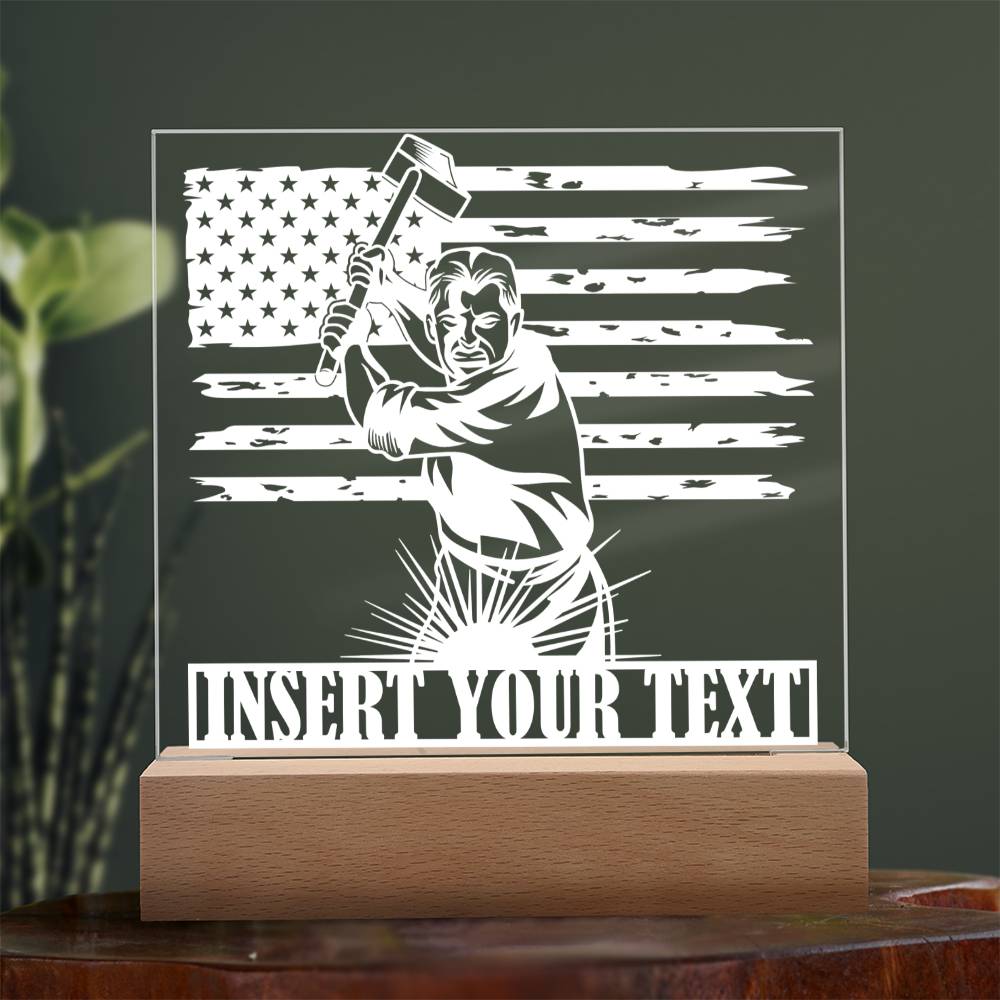 Personalized US Ironworker LED Acrylic Sign Gift In White With Custom Text 1
