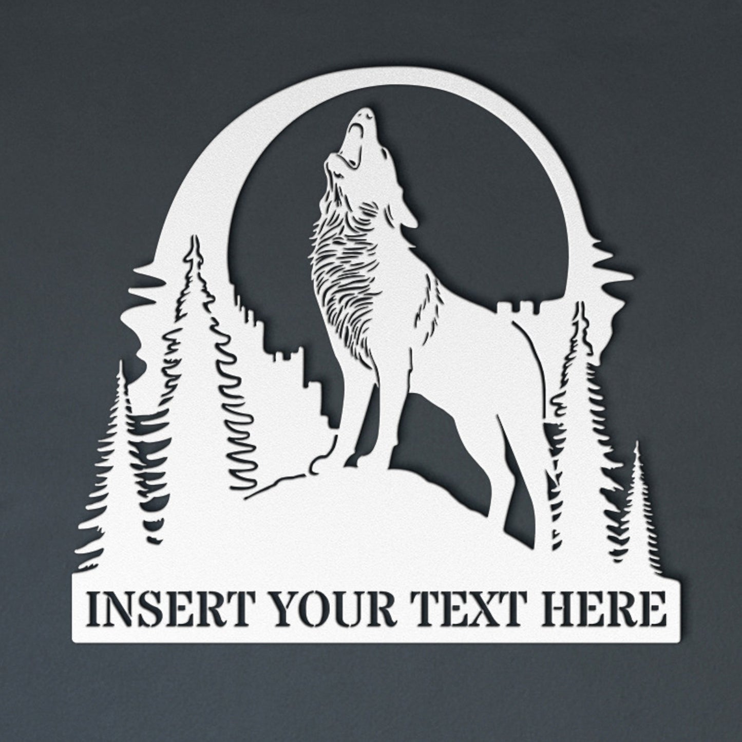 Personalized Wolf Display Metal Sign Decor In White With Custom Text