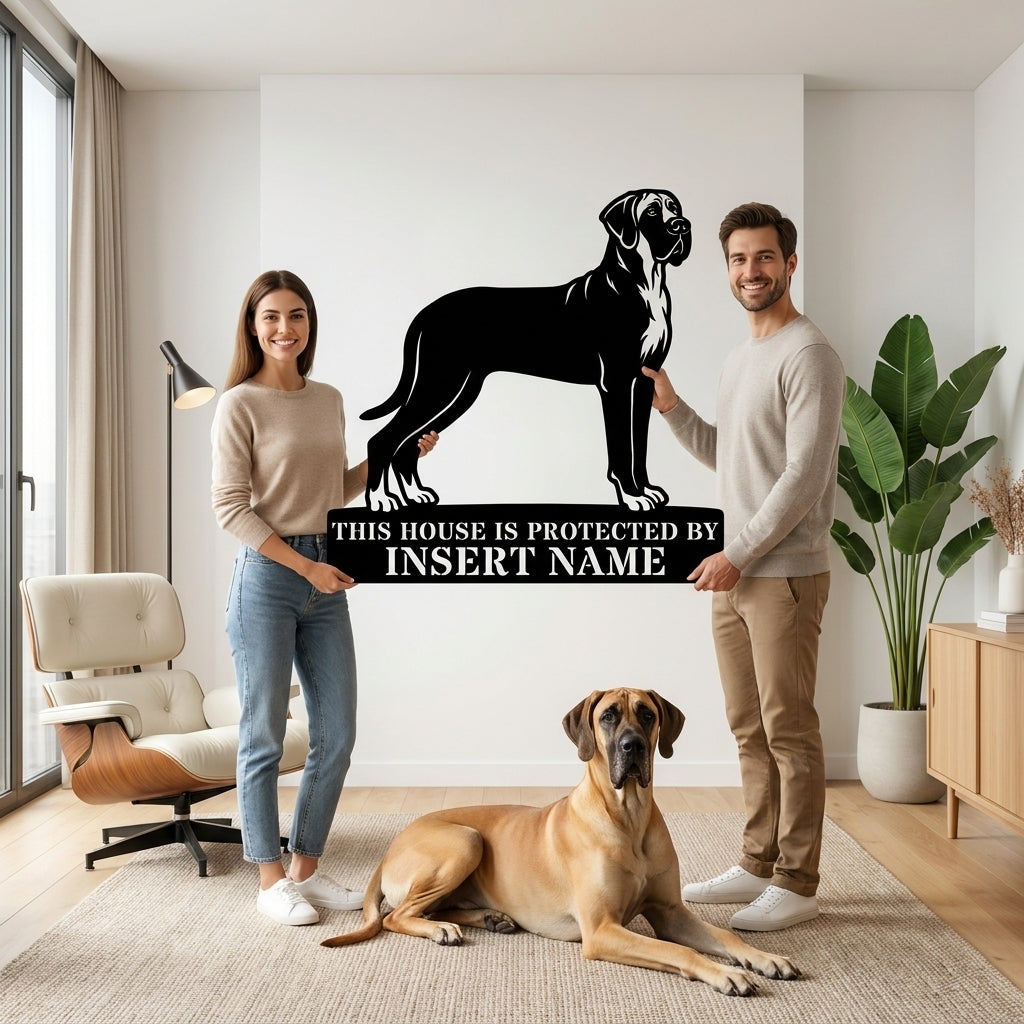 Personalized Granddanois Dog Guard Metal Sign. Custom Dog Name Wall Decor