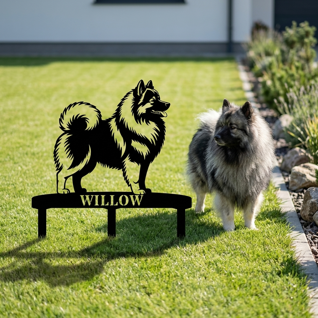 Personalized Wolfspitz Garden Metal Sign With Stakes. Custom Dog Keeshond Name Decor Name Gift
