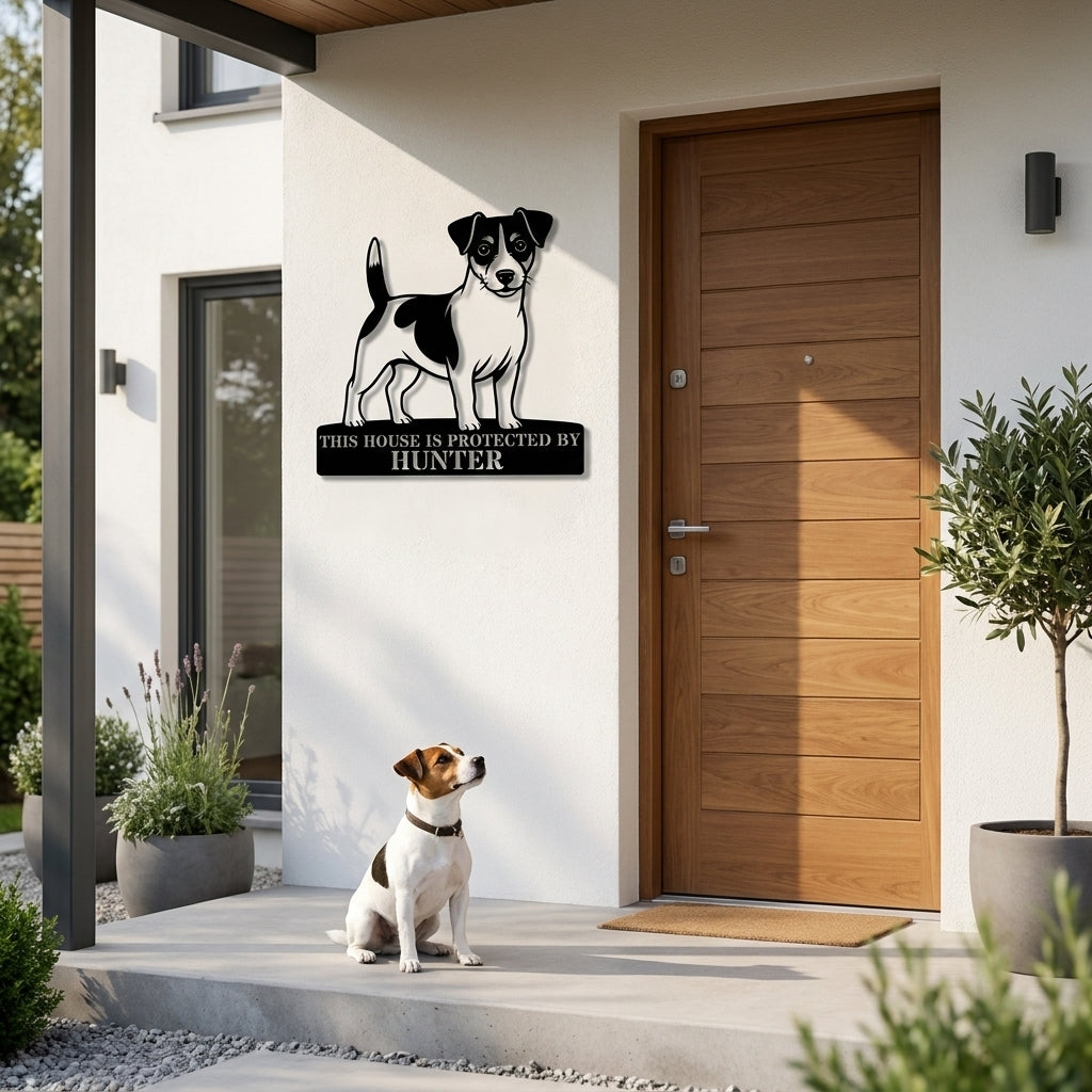 Personalized Russell Terrier Guard Metal Sign. Custom Name Wall Decor