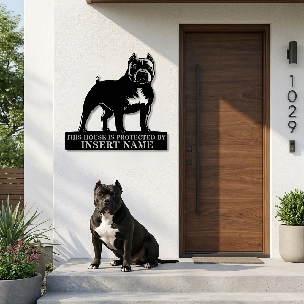 Personalized American Bully Guard Metal Sign. Custom Dog Name Wall Decor
