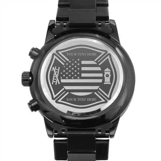 Personalized American Maltese Cross Laser-Engraved Metal Watch. Customized firefighter Name Watch. Firefighter Volunteer. Gift For Fireman