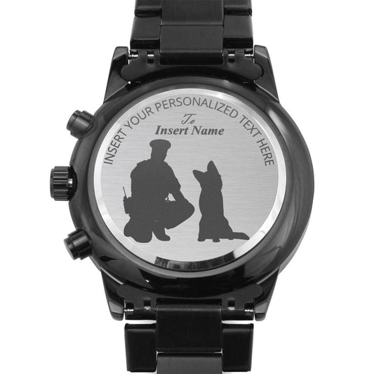 Personalized K-9 Cop Laser-Engraved Metal Watch. Custom Policeman Wristwatch Gift. Police Officer Wristwatch. First Responder. Back The Blue