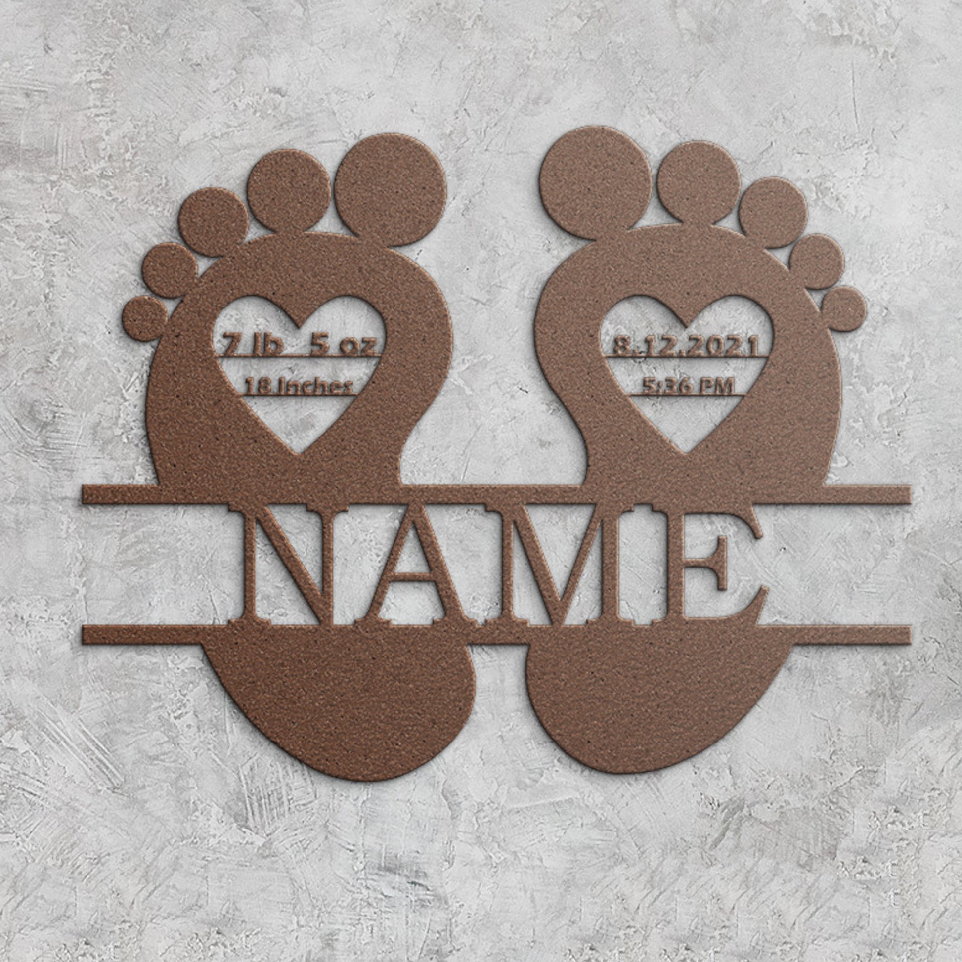 Personalized Baby Footprint Birth Announcement Metal Sign. Baby Shower Name Gift. Kids Room Decor. New Born Custom Baby Arrival Announcement