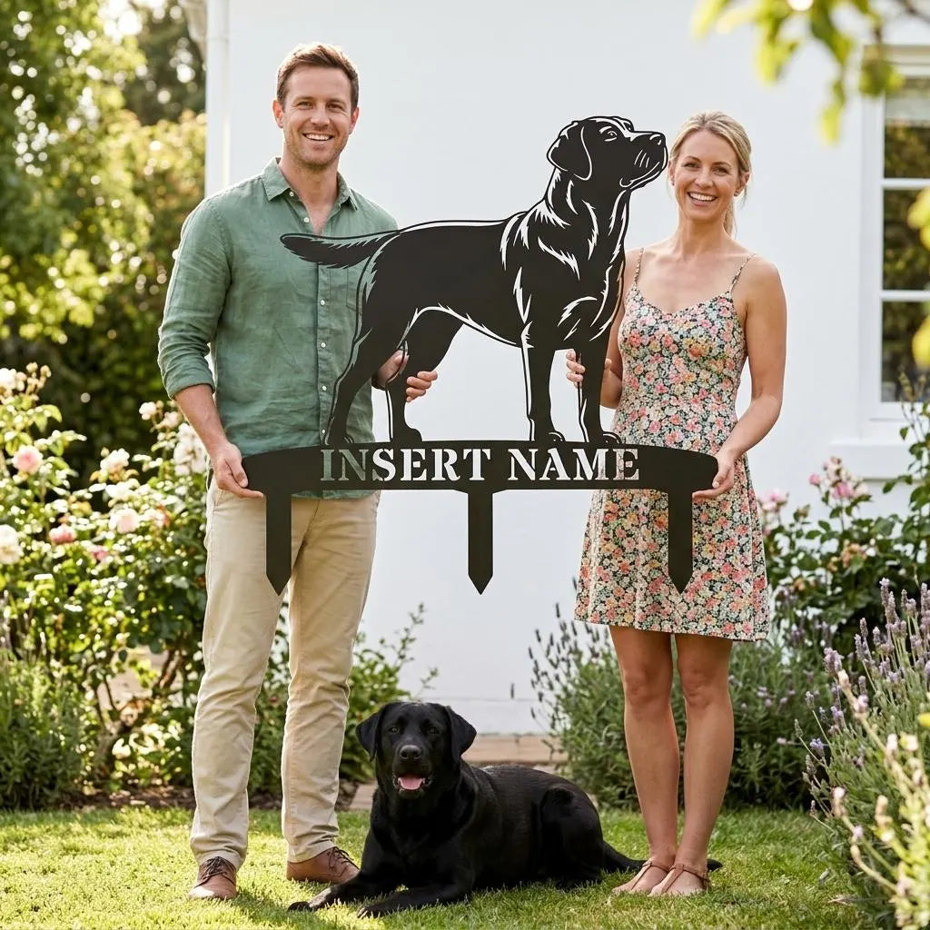 Personalized Labrador Retriever Garden Metal Sign With Stakes. Custom Dog Name Gift