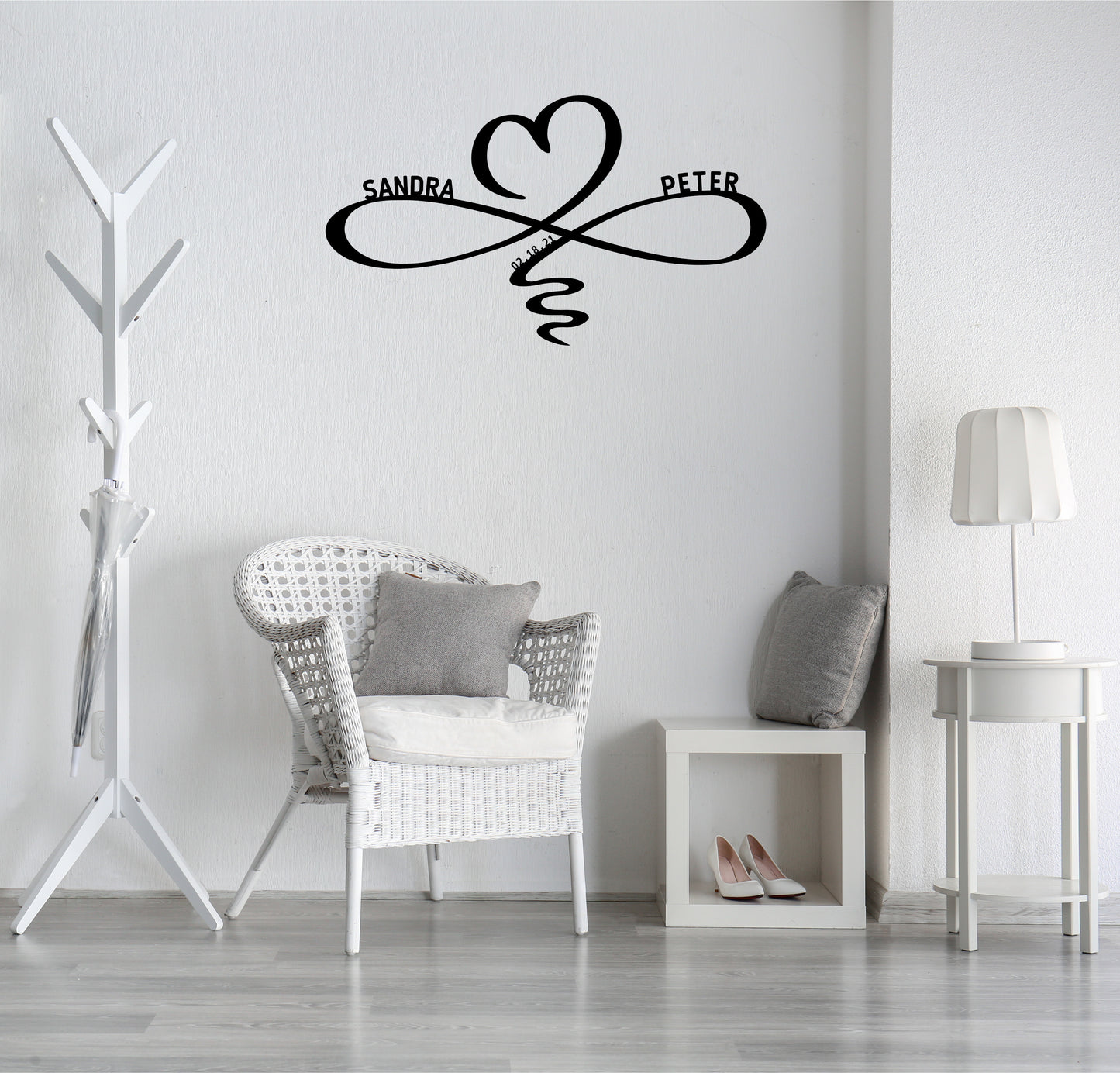 20 Inch Personalized Infinity Heart Love Couples Names Metal Sign Decor In Black With Custom Text