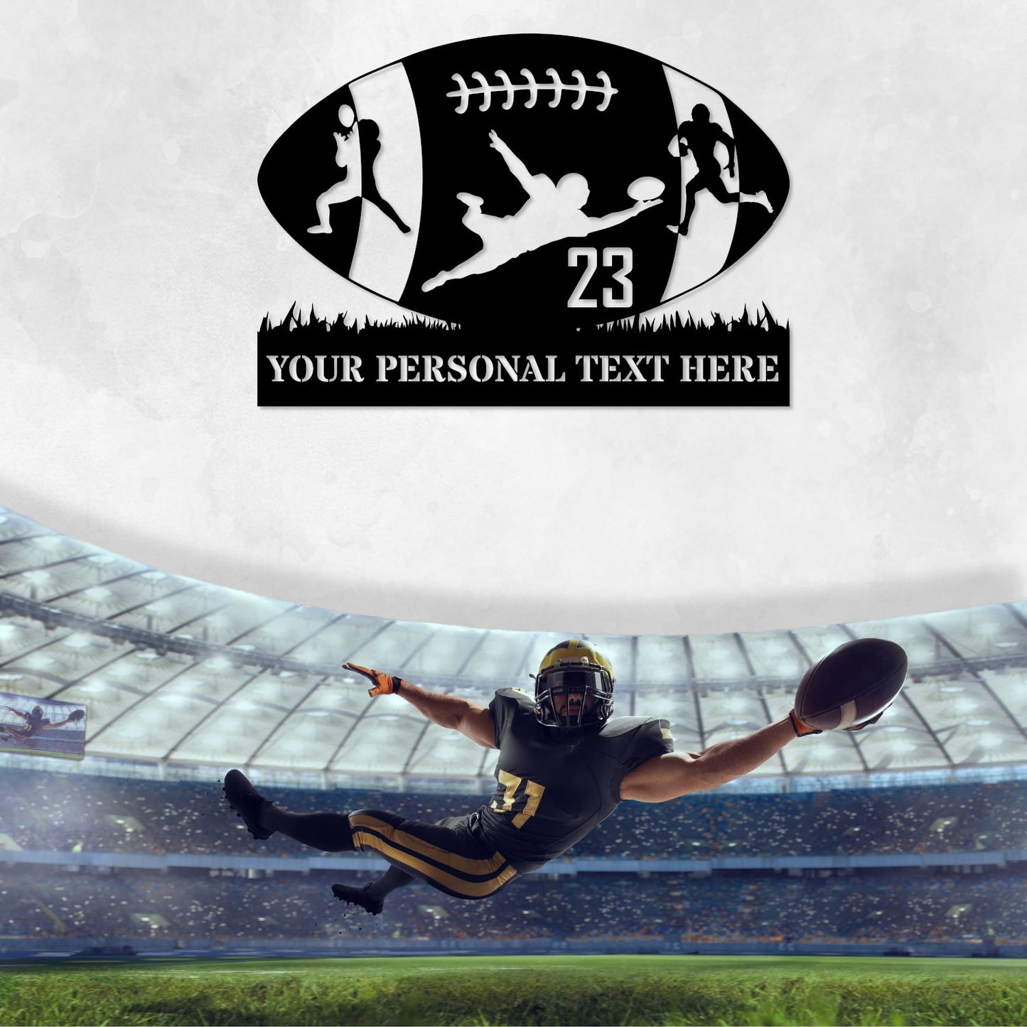 24 Inch Personalized American Football Name And Number Metal Sign Decor In Black With Custom Text