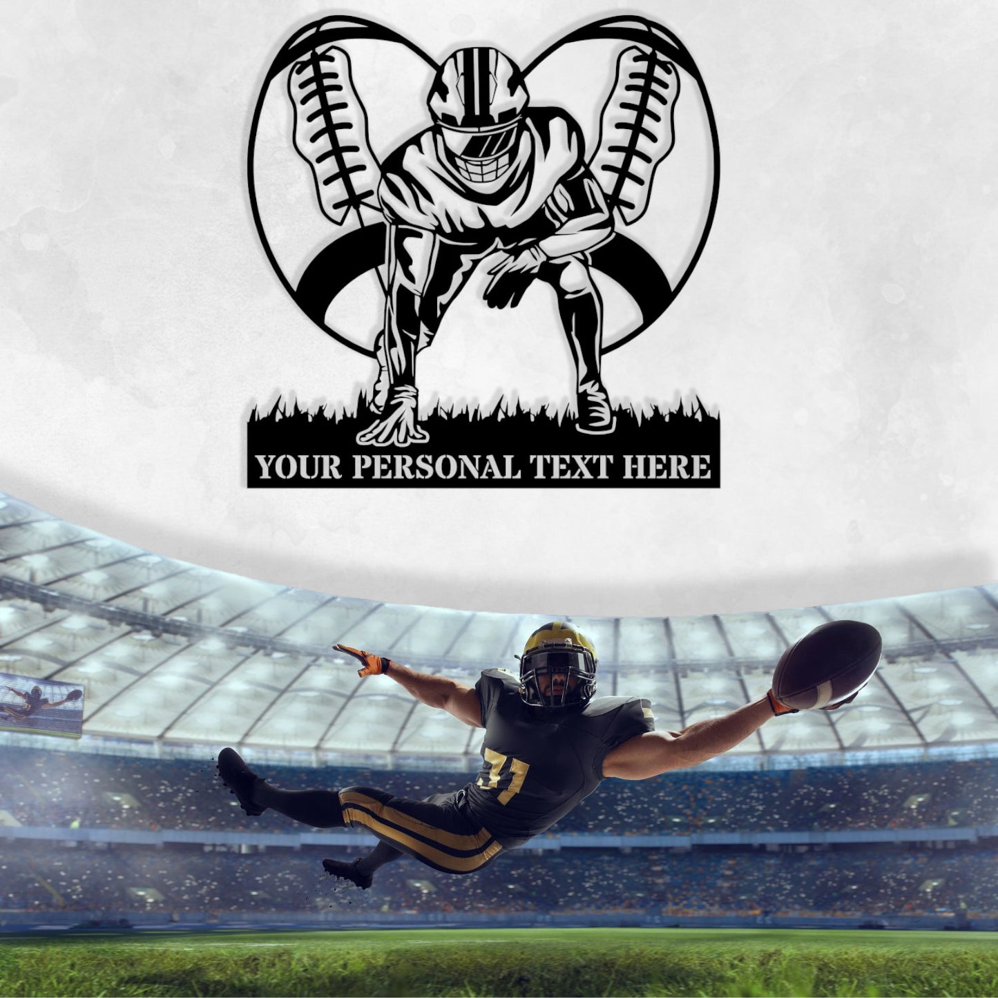 24 Inch Personalized American Football Player Name Metal Sign Decor In Black With Custom Text