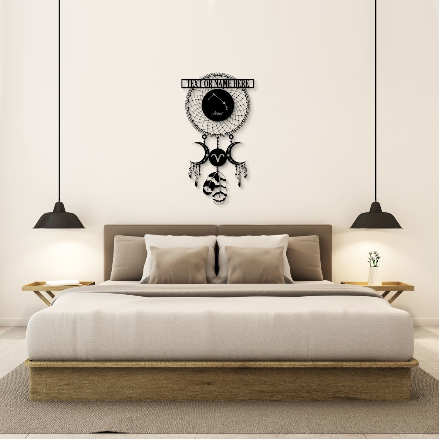 24 Inch Personalized Aries Zodiac Dreamcatcher Metal Sign Decor In Black With Custom Text