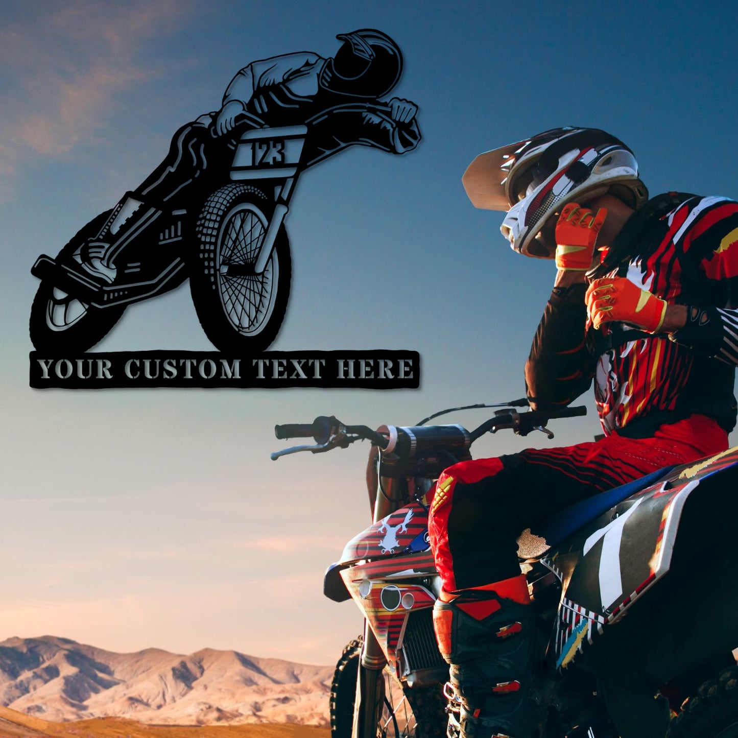 24 Inch Personalized Speedway Motocross Name Metal Sign Decor In Black With Custom Text