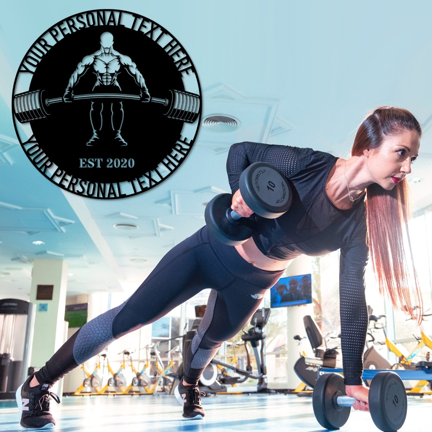 24 Inch Personalized Strongman Name Metal Sign Decor In Black With Custom Text