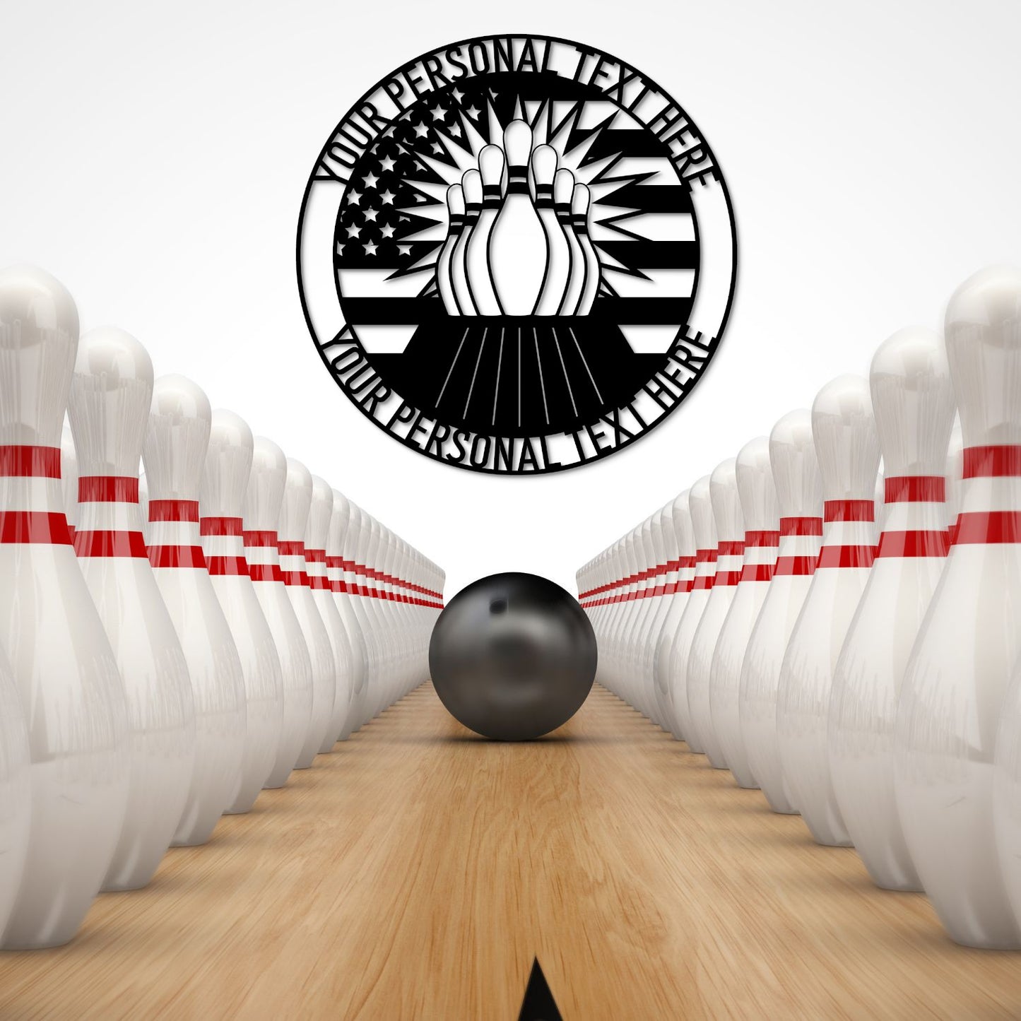 24 Inch Personalized US Bowling Name Metal Sign Decor In Black With Custom Text