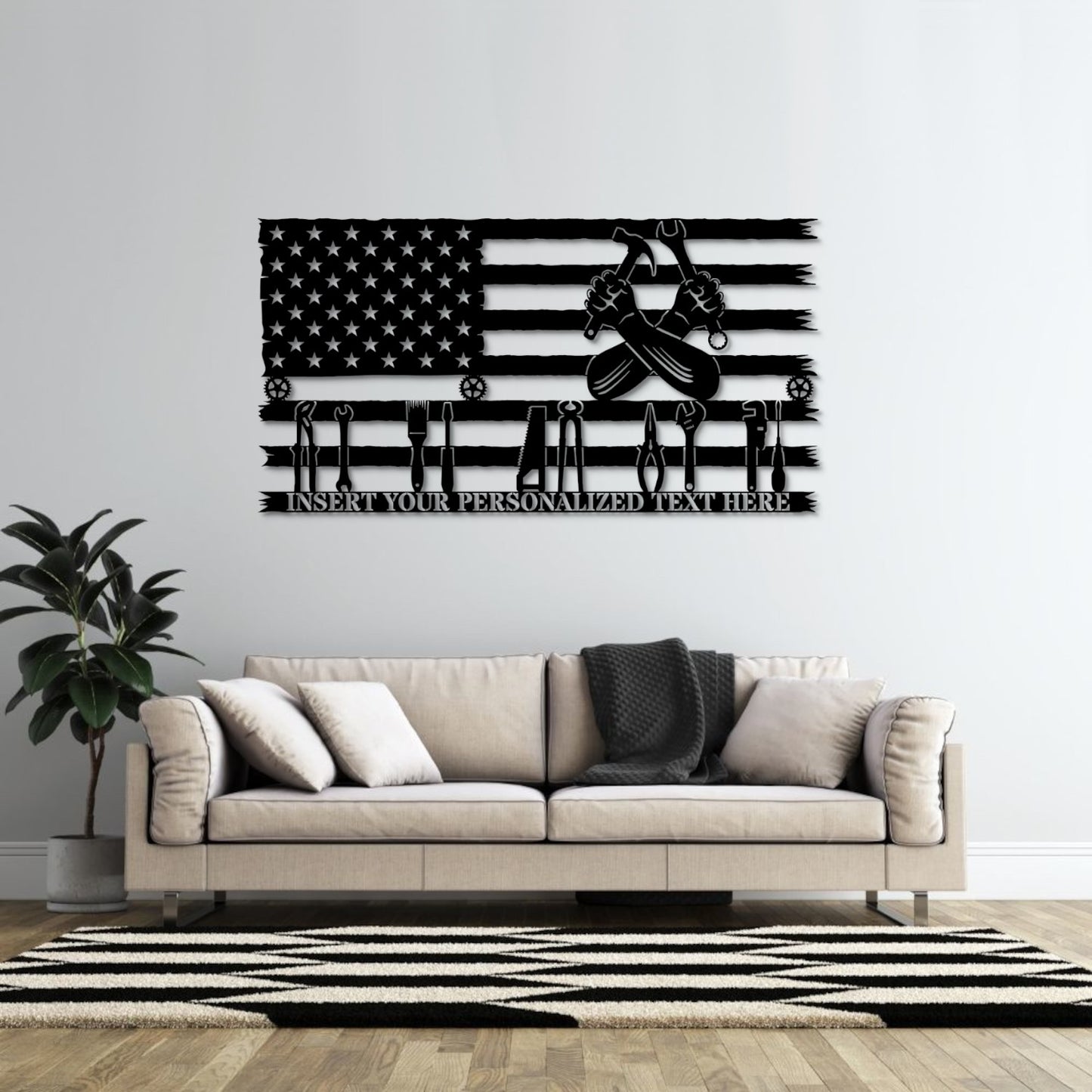 24 Inch Personalized US Handyman Name Metal Sign Decor In Black With Custom Text