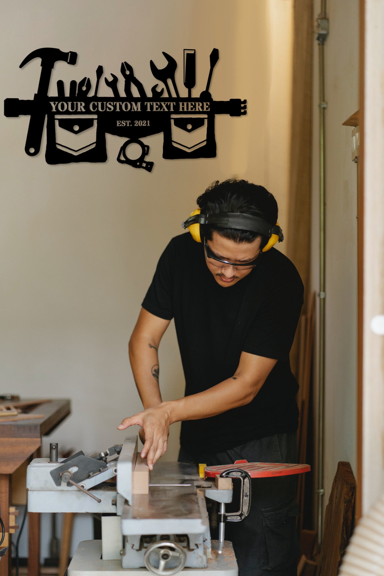 30 Inch Carpenter Personalized Tool Belt Metal Sign Decor In Black With Custom Text