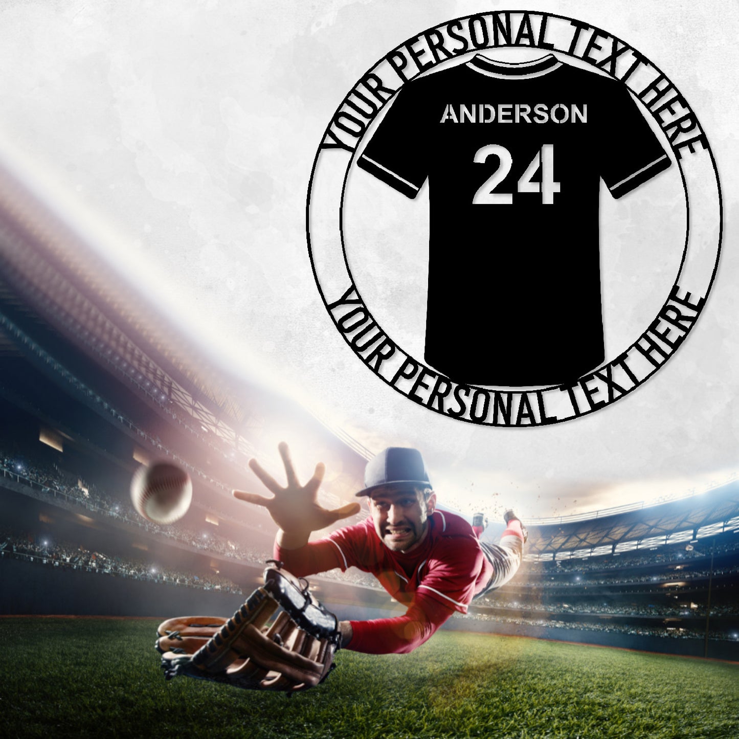 30 Inch Personalized Baseball Jersey Name Metal Black Decor In Silver With Custom Text