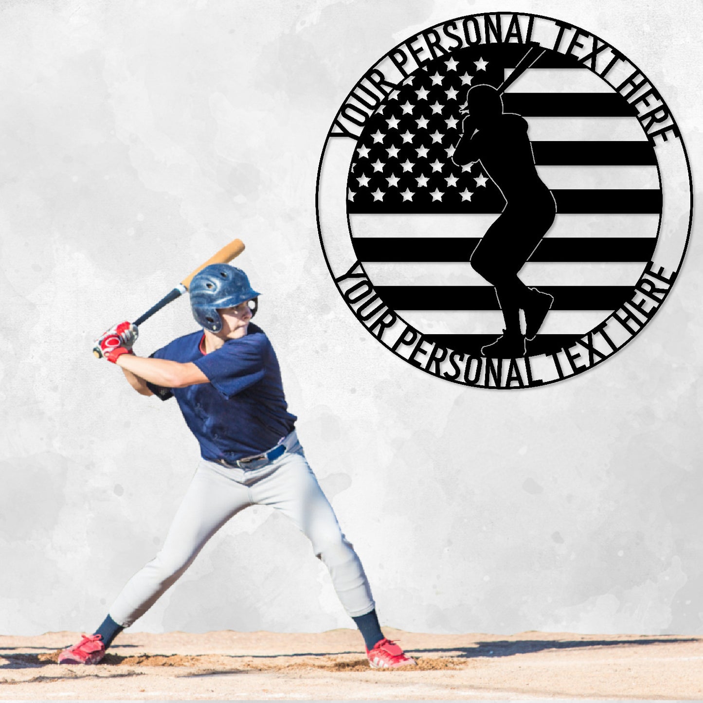 30 Inch Personalized Baseball Player Metal Sign Decot In Black With Custom Text