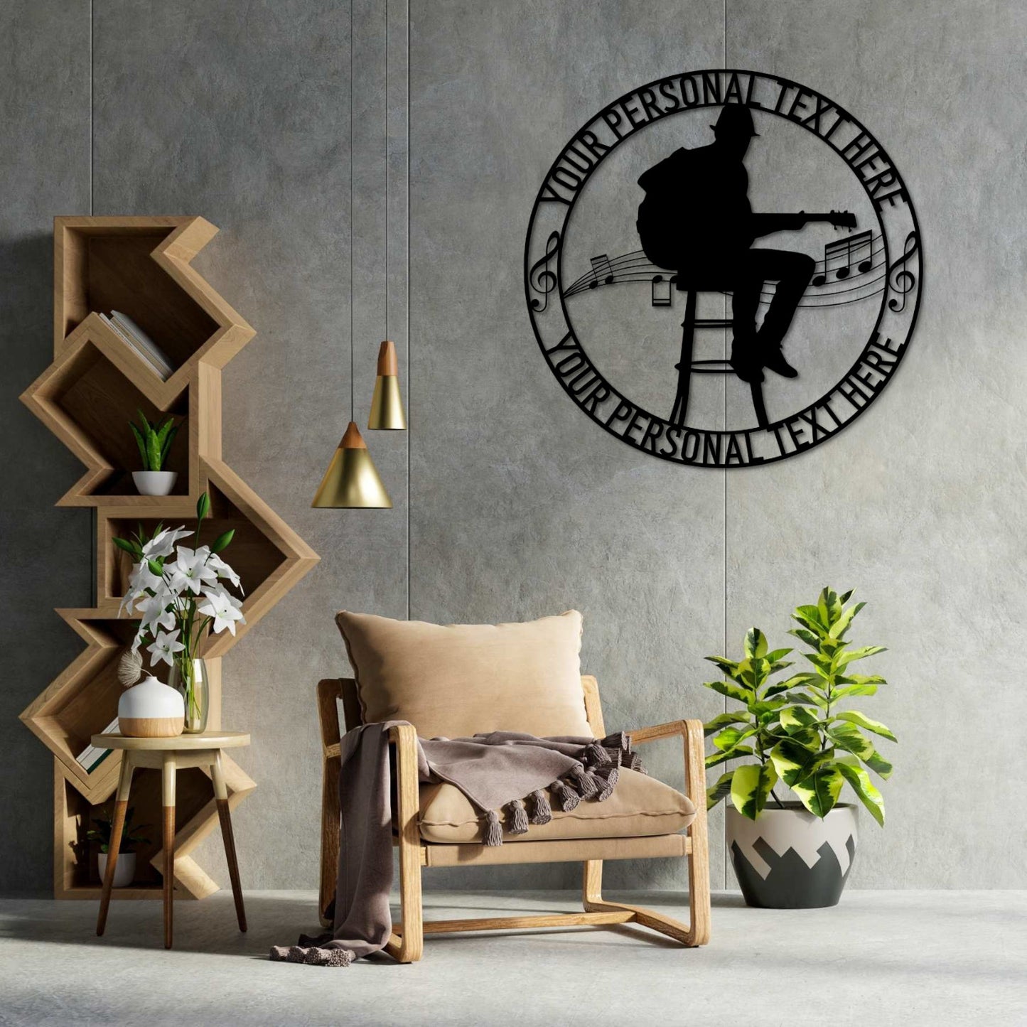 30 Inch Personalized Guitar Player Name Metal Sign Decor In Black With Custom Text