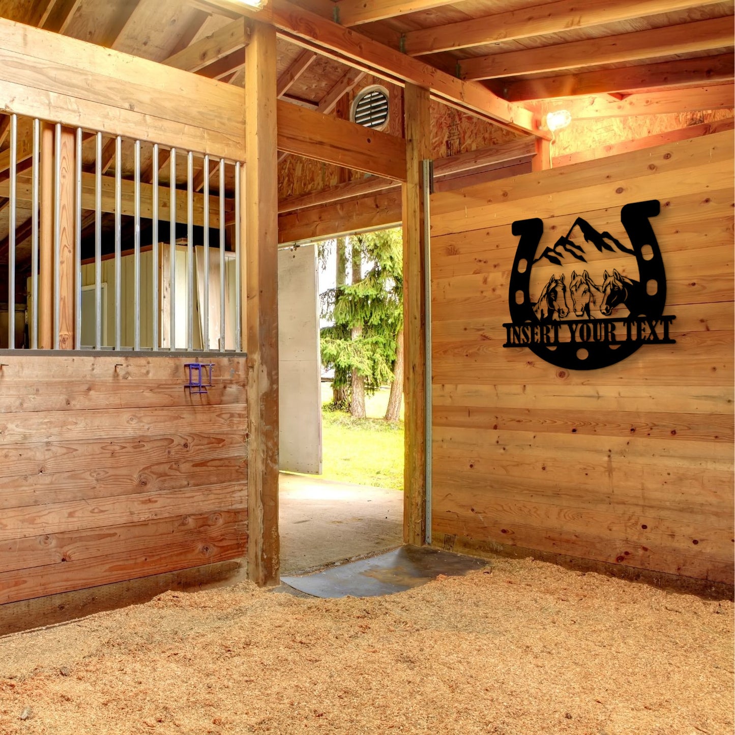 30 Inch Personalized Horseshoe Name Metal Sign Decor In Black With Custom Text