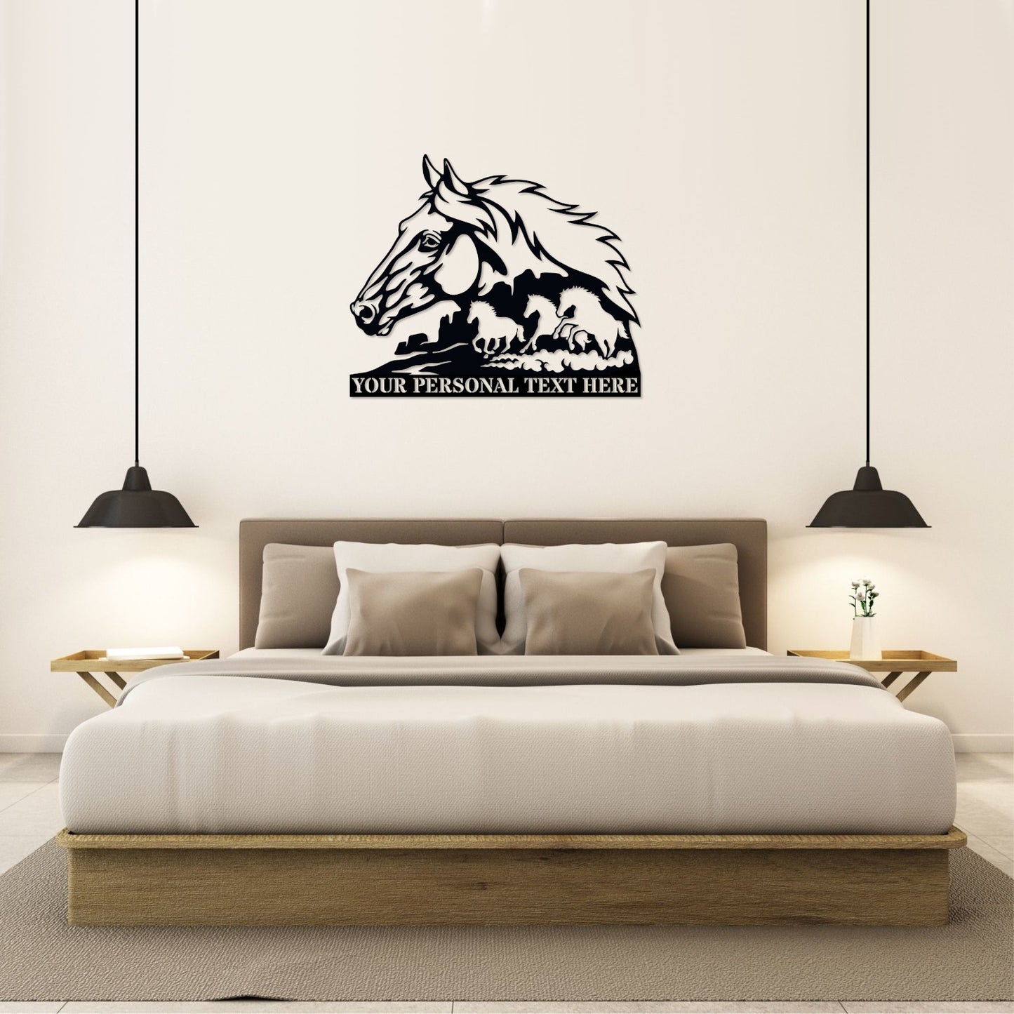 30 Inch Personalized Running Horses Name Metal Sign Decor In Black With Custom Text