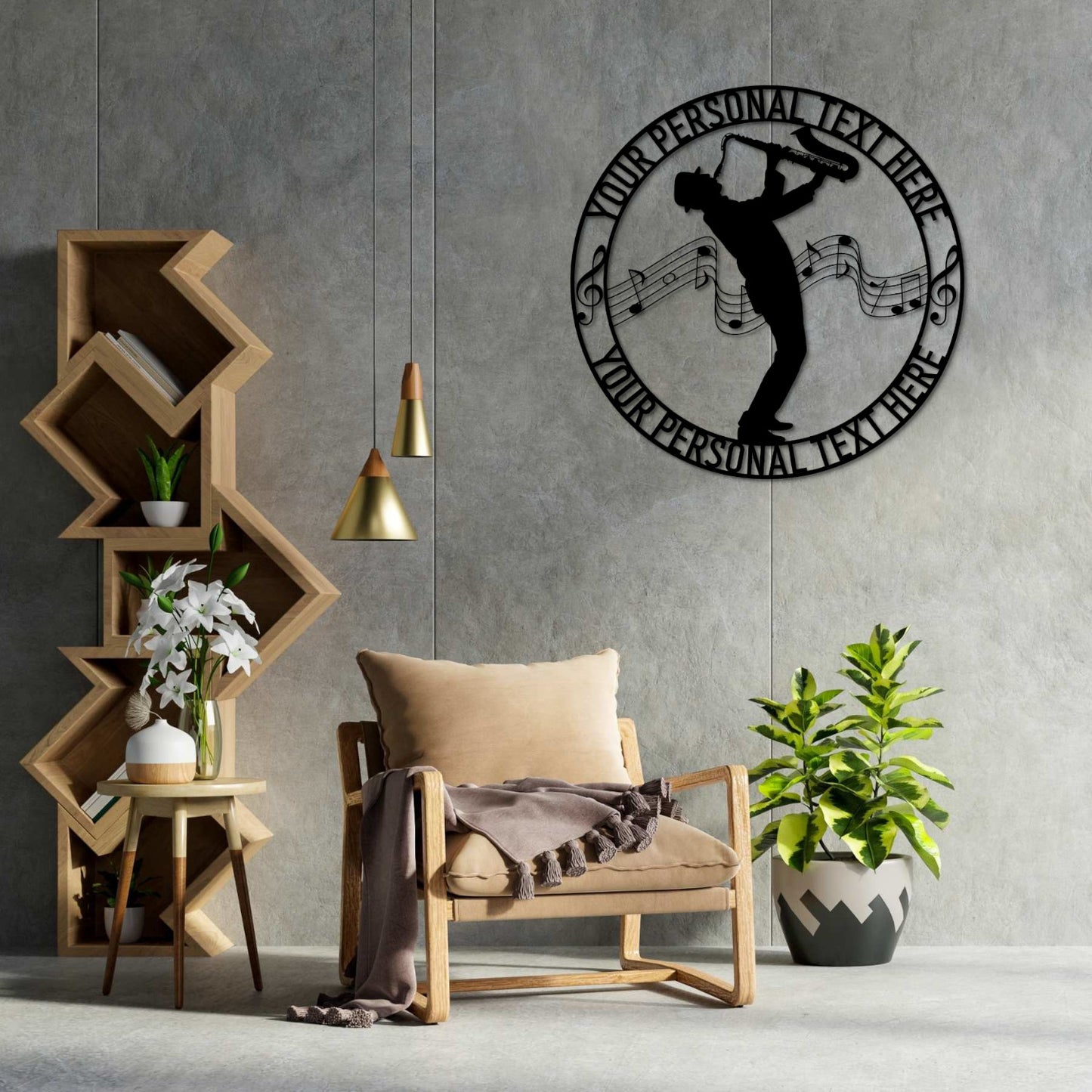 30 Inch Personalized Saxophone Player Name Metal Sign Decor In Black With Custom Text