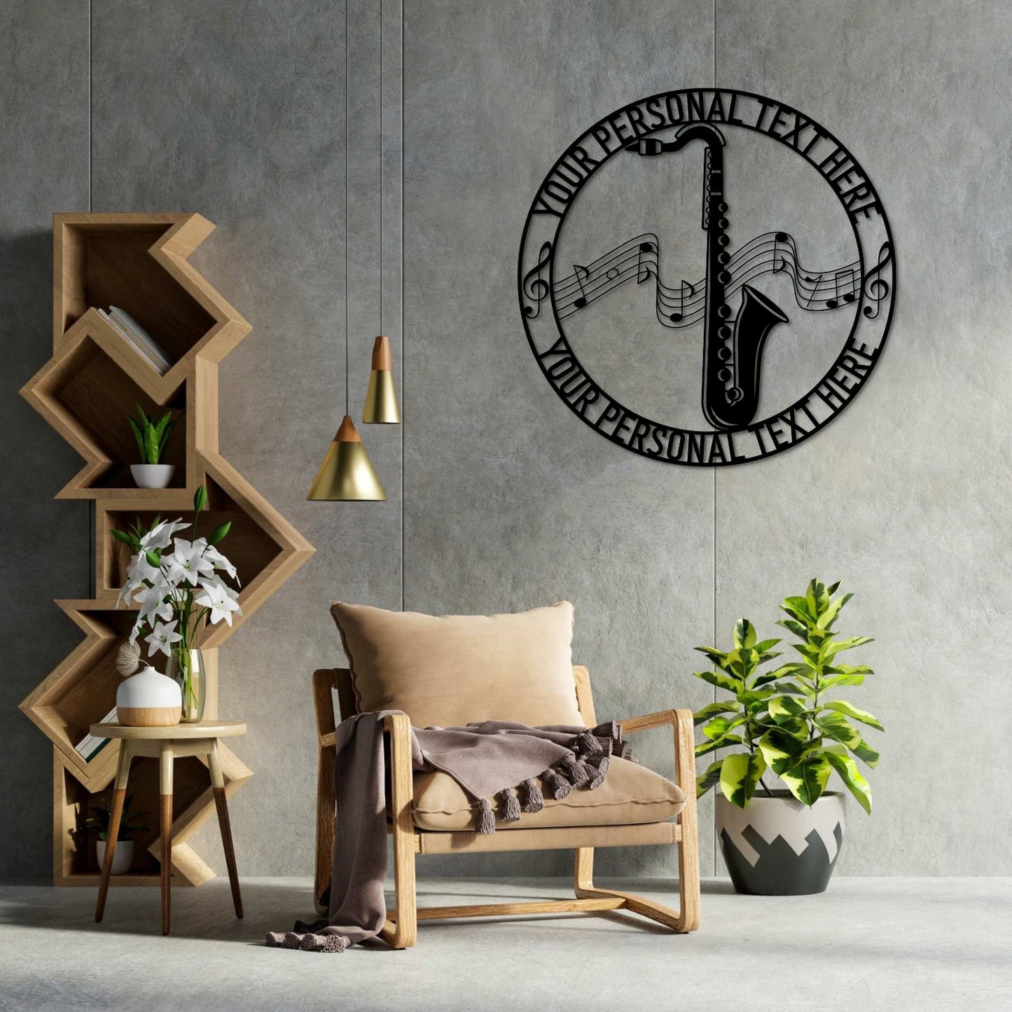 30 Inch Personalized Saxophonist Name Metal Sign Decor In Black With Custom Text