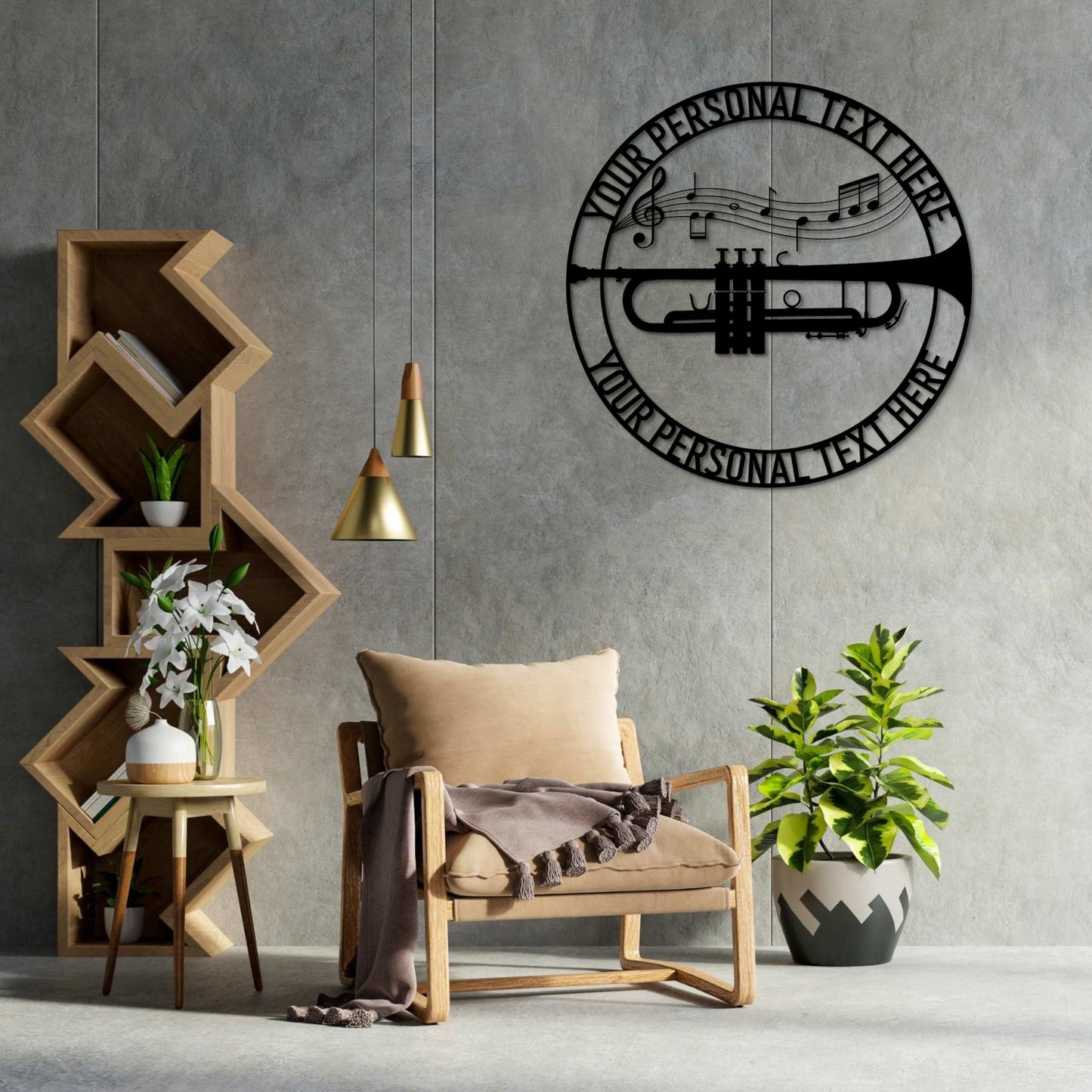 30 Inch Personalized Trumpet Name Metal Sign Decor In Black With Custom Text