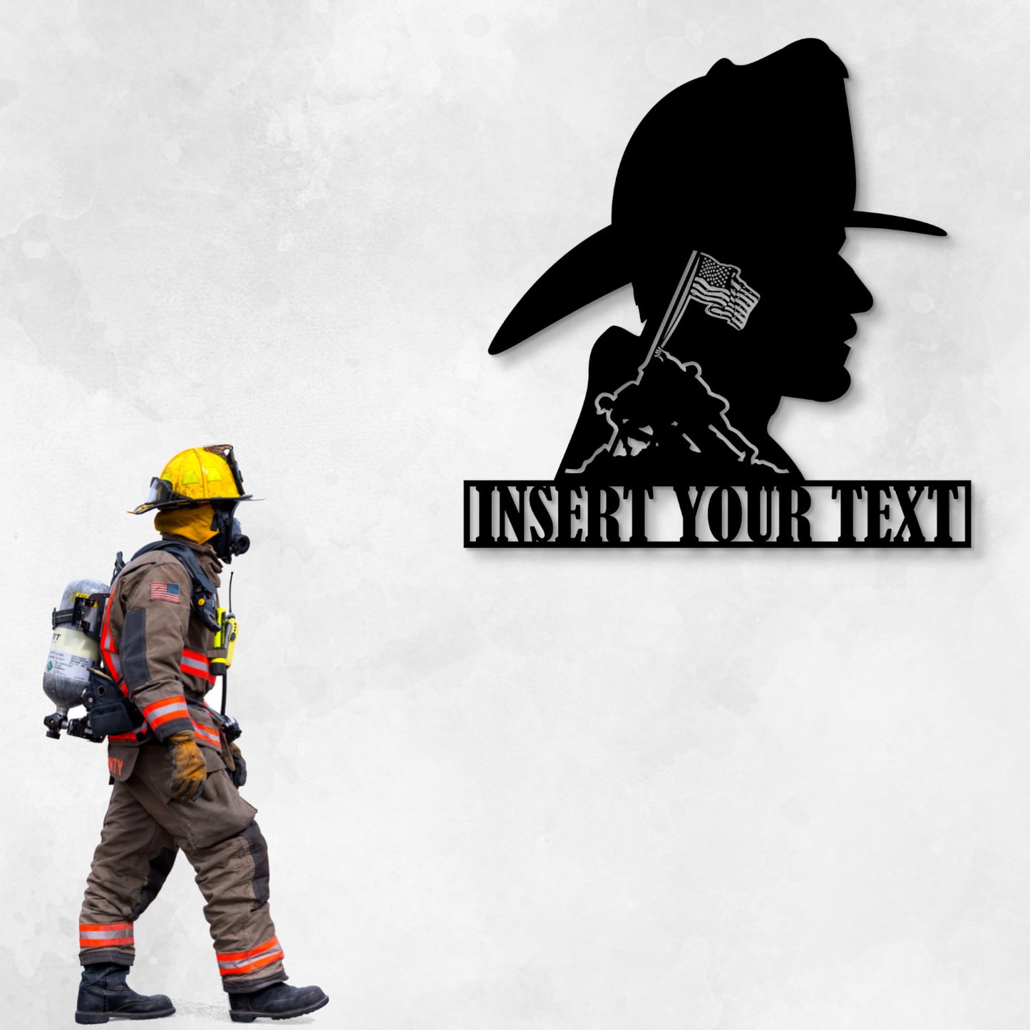 30 Inch Personalized US Firefighter Silhouette Name Metal Sign In White With Custom Text
